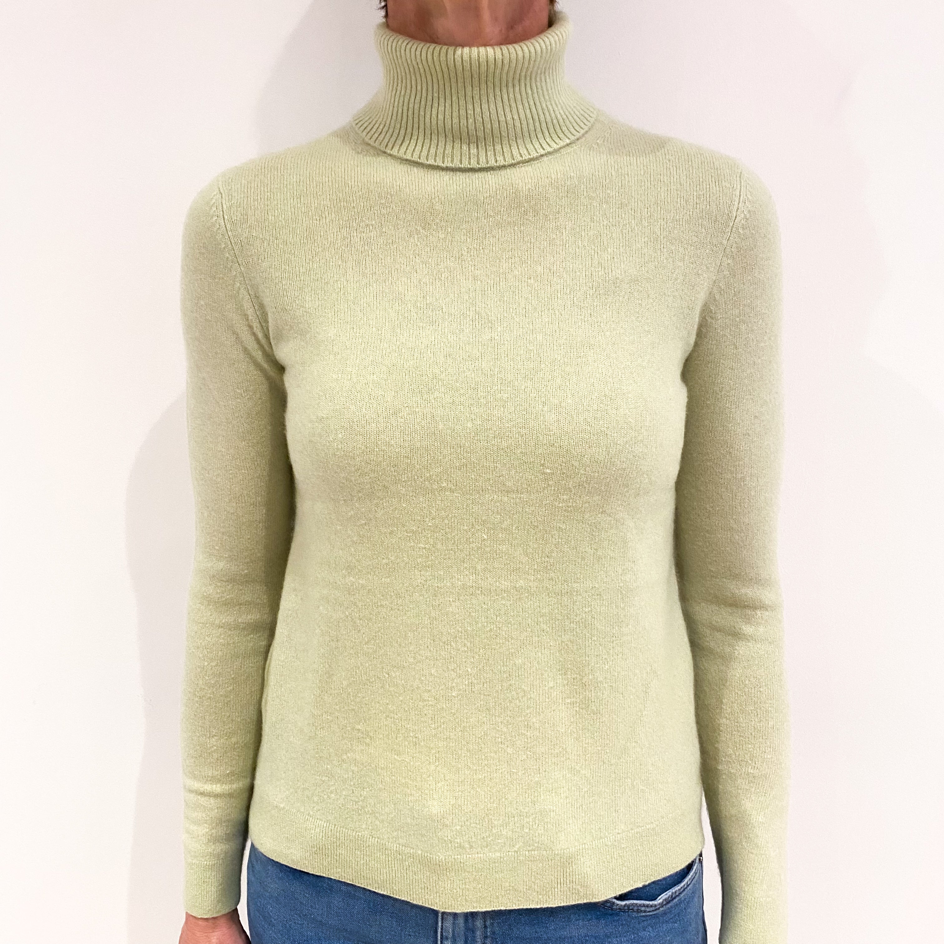 Pistachio Green Cashmere Polo Neck Jumper Small/Petite