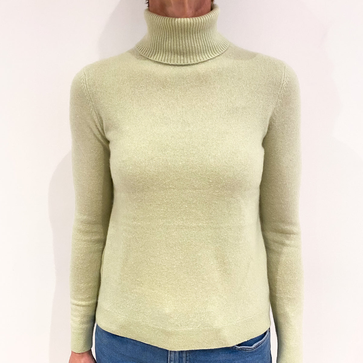 Pistachio Green Cashmere Polo Neck Jumper Small/Petite