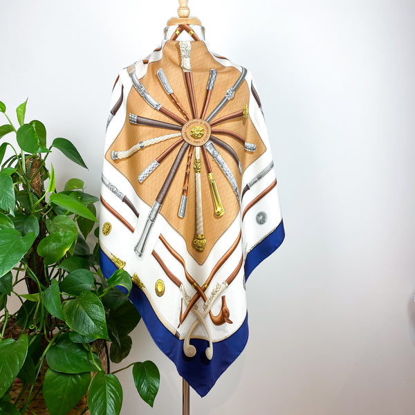 Boxed Hermes Cannes & Pommeaux Designer Silk Scarf