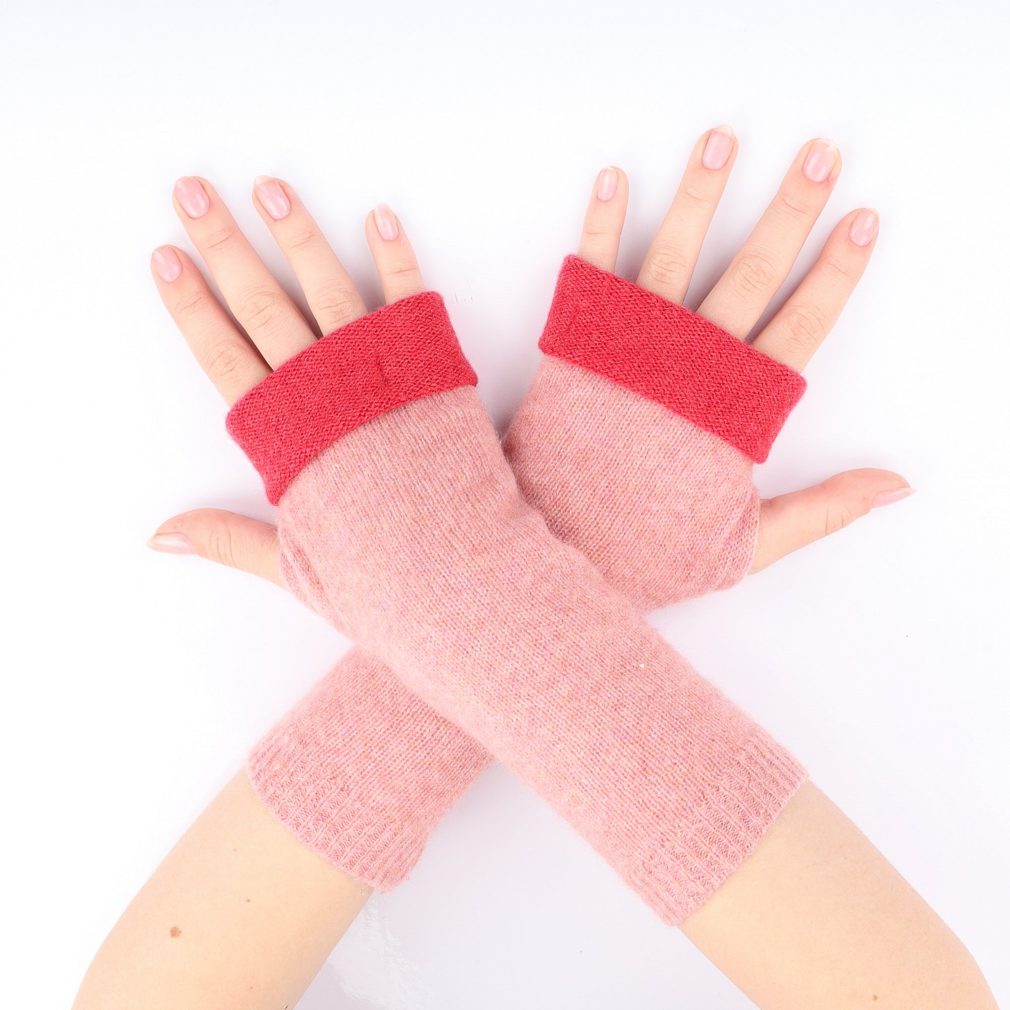 Dusky Pink & Raspberry Fingerless Gloves