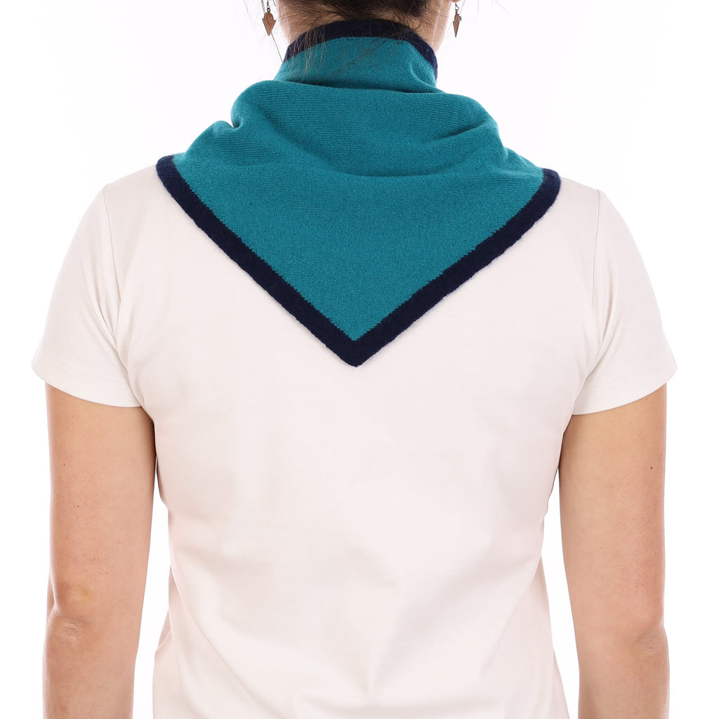 Brand New Teal and Navy Recycled Cashmere Triangle Scarf