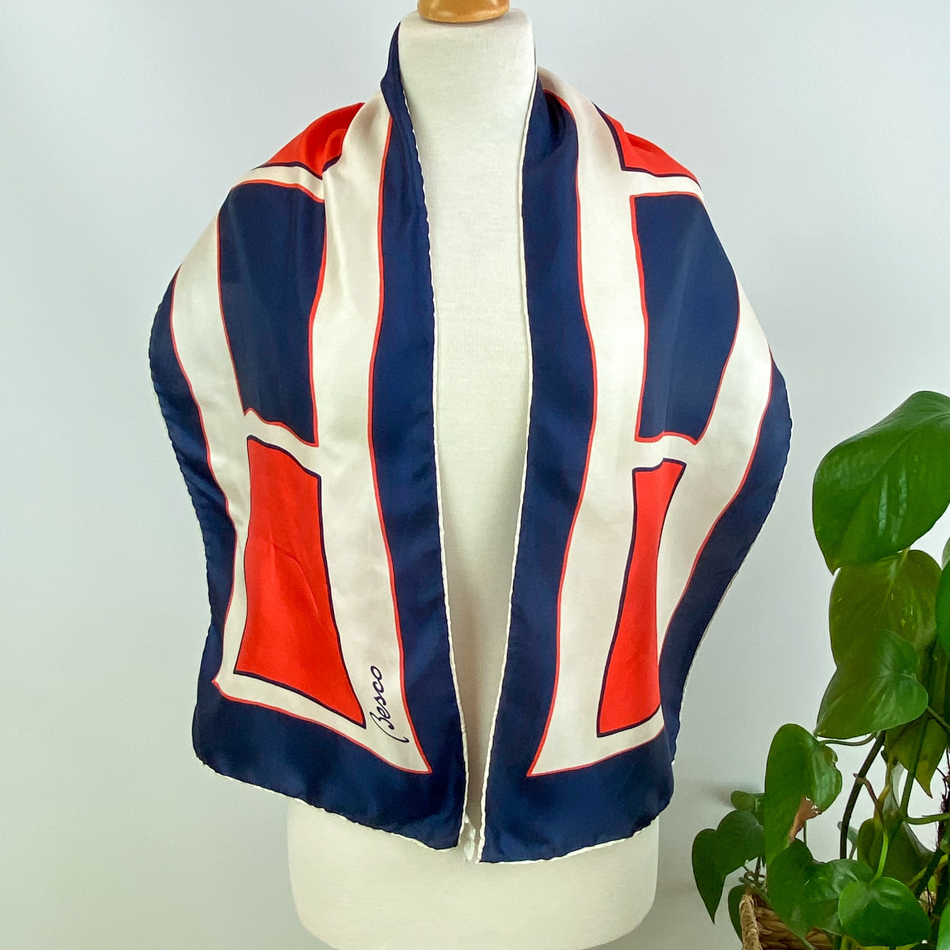 Besco Red White & Blue Vintage Silk Scarf
