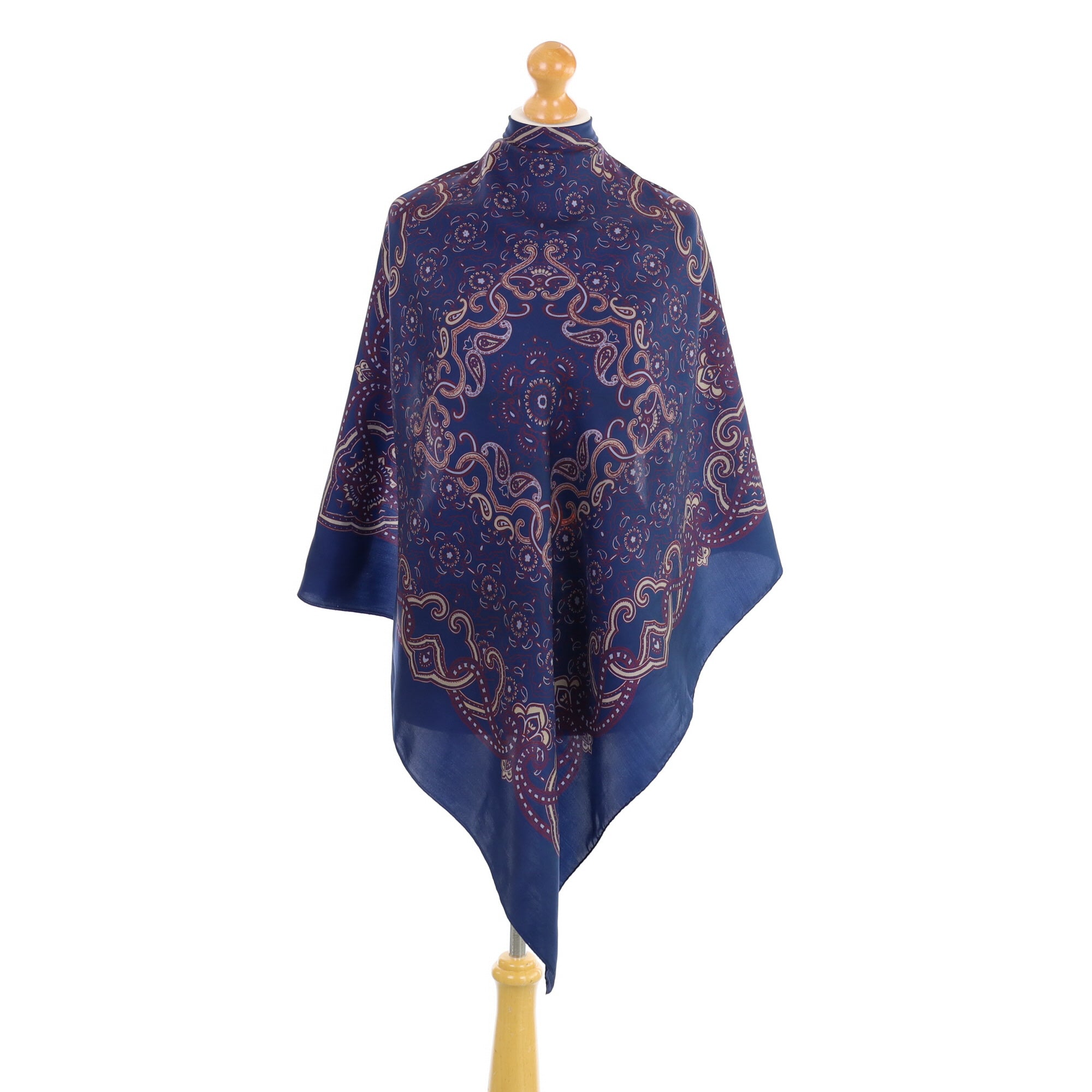Navy Blue and Dark Red Vintage Silk Scarf