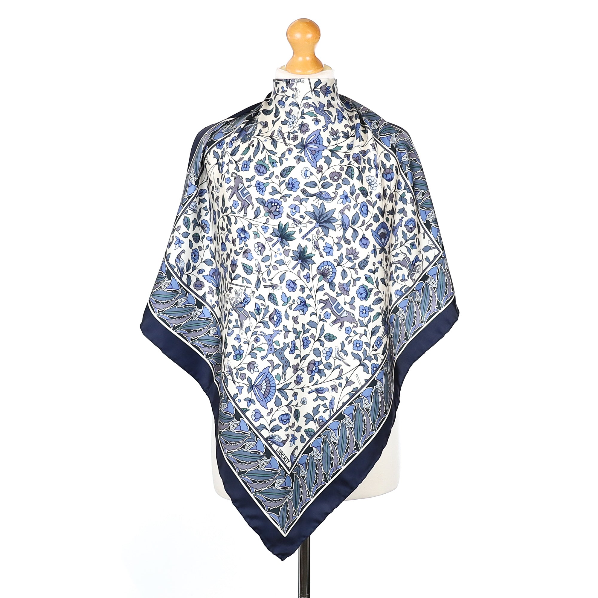 Liberty Blue Toned Patterned Silk Scarf