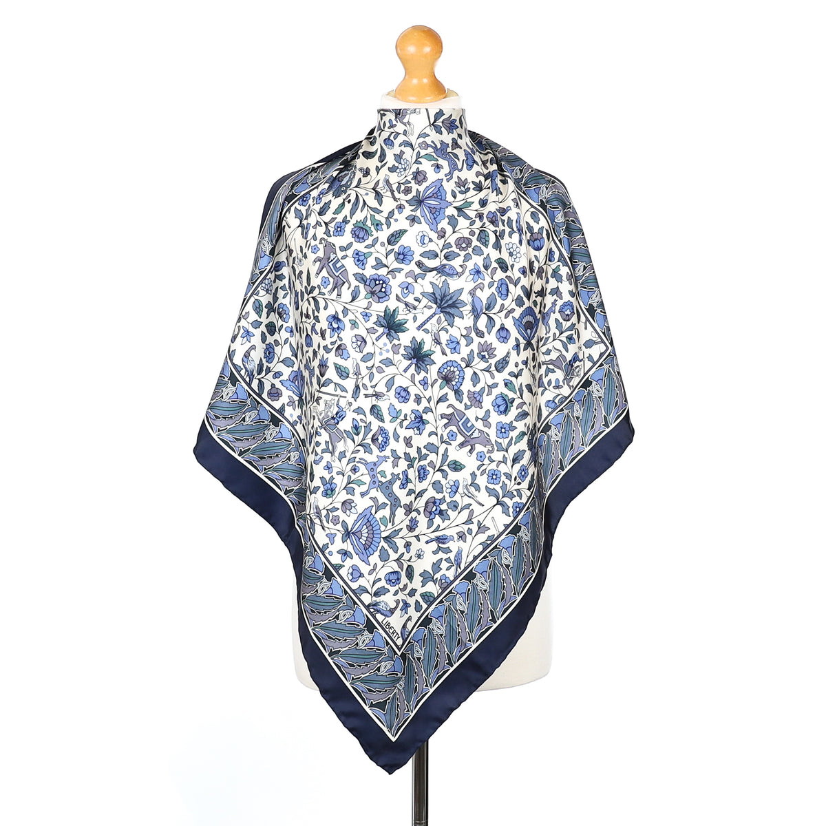 Liberty Blue Toned Patterned Silk Scarf