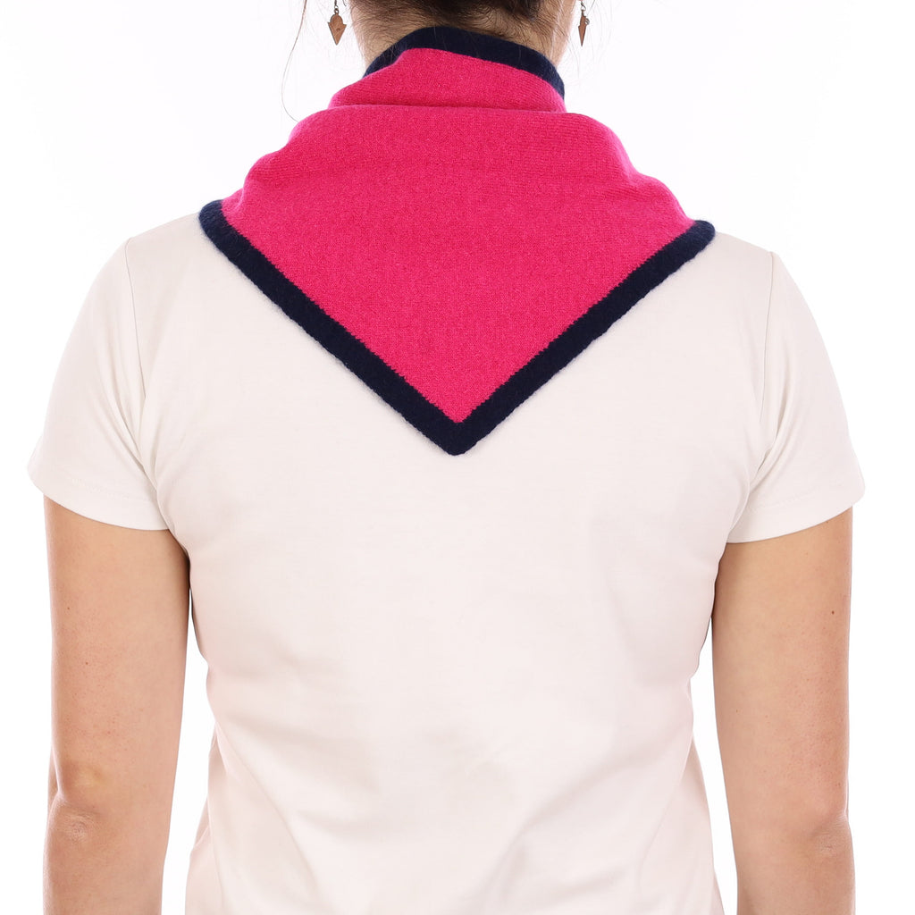Brand New Hot Pink and Navy Recycled Cashmere Triangle Scarf