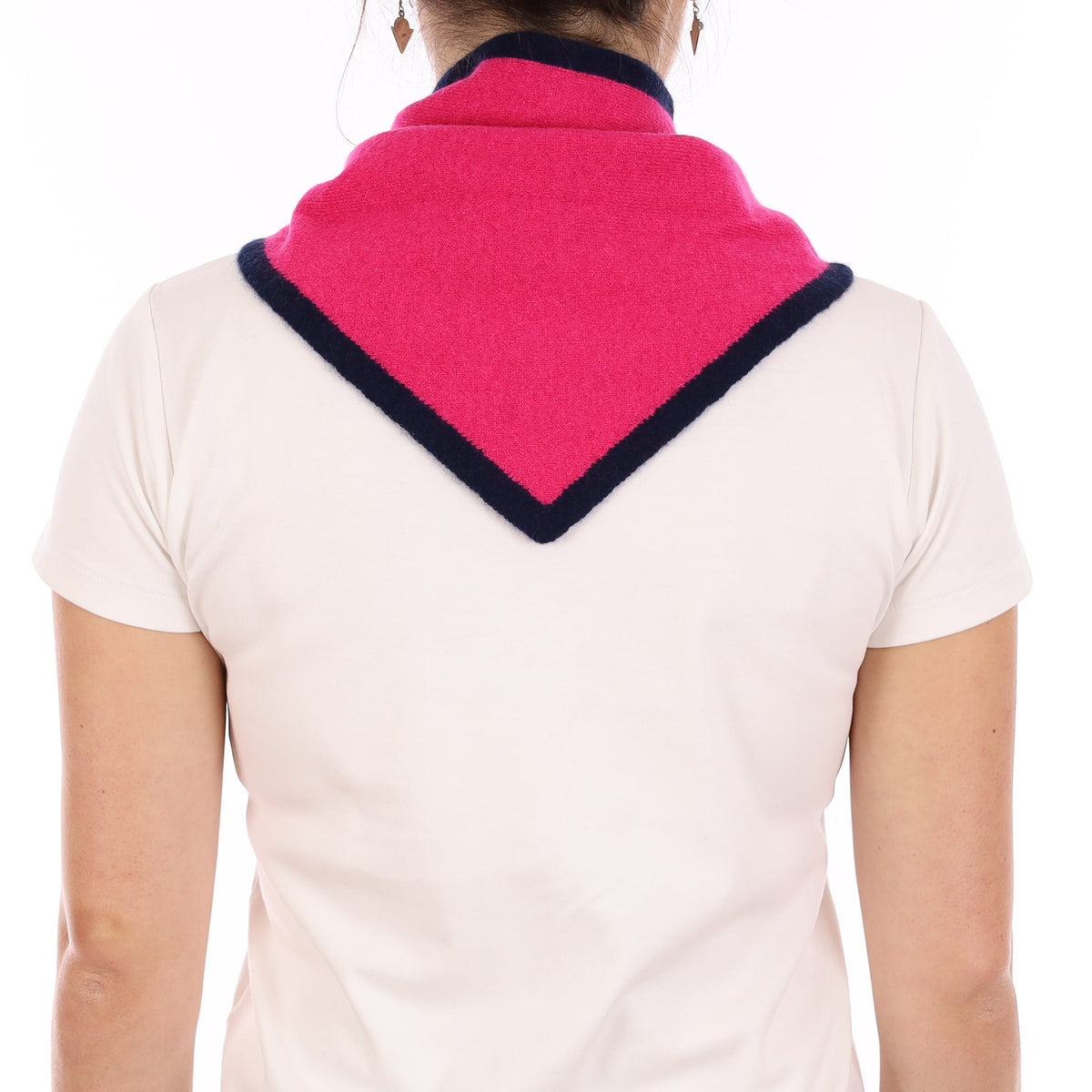 Brand New Hot Pink and Navy Recycled Cashmere Triangle Scarf
