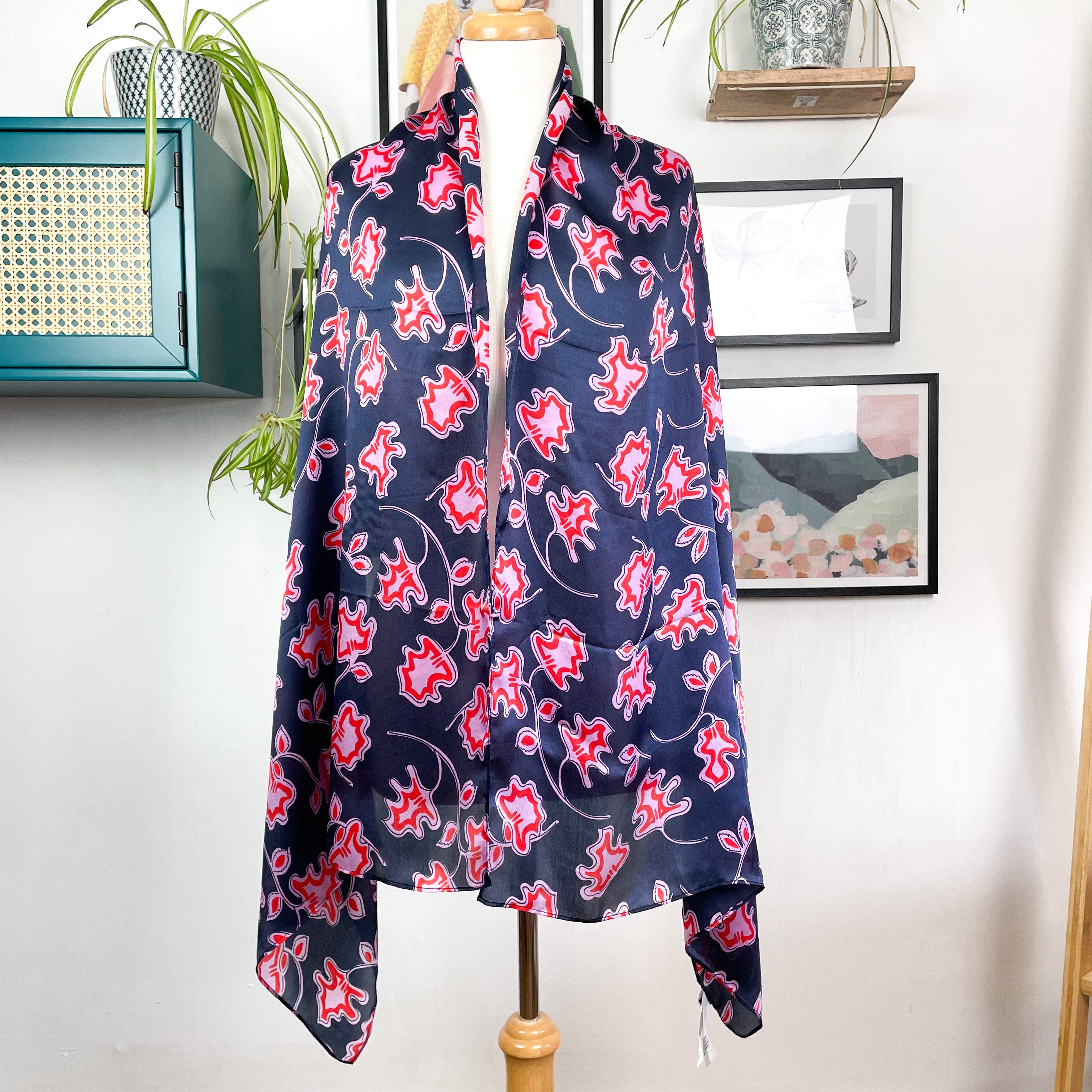 Jigsaw Wrap Style Satin Silk Scarf