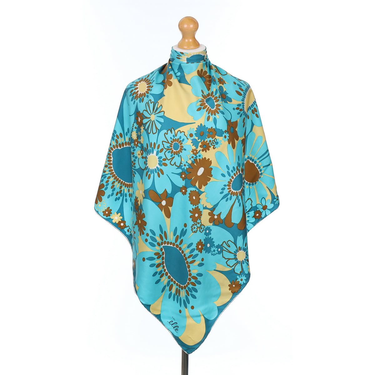 Turquoise Floral Vintage Silk Scarf