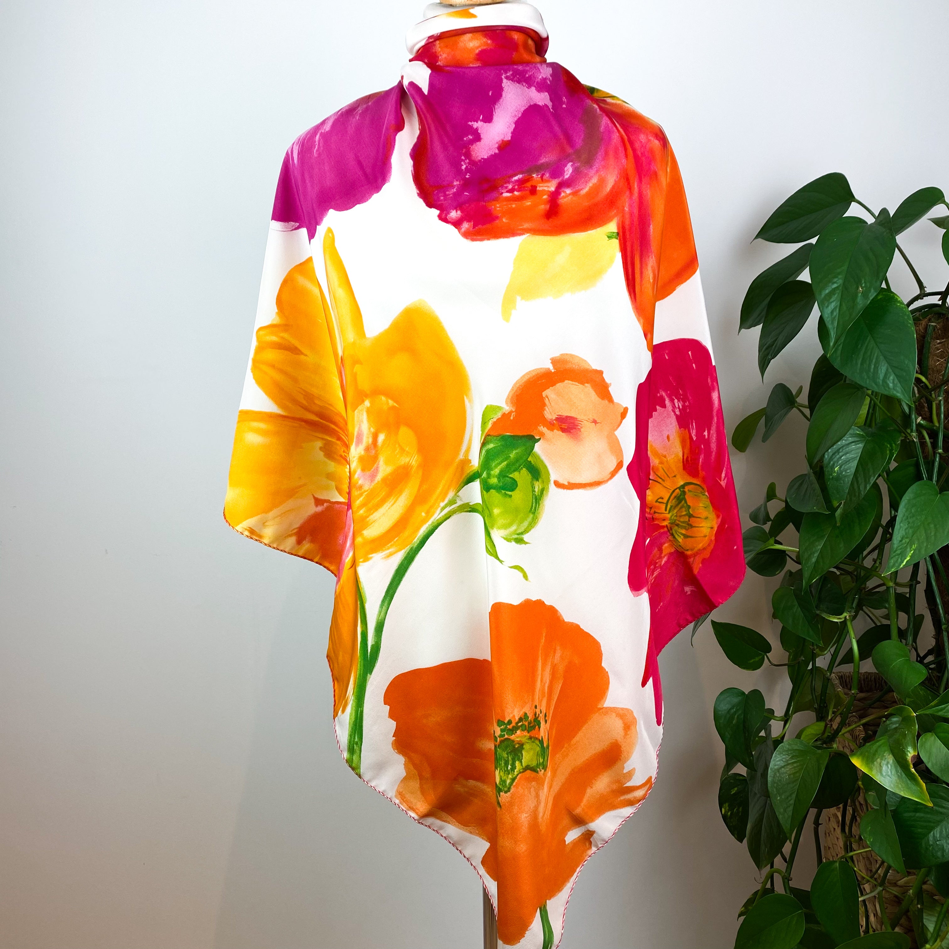 Bright Coloured Floral Silk Scarf