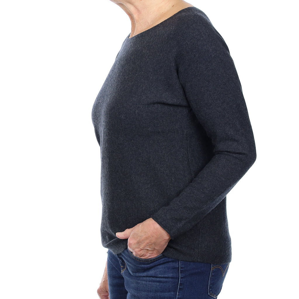 Charcoal Grey Cashmere Batwing Scoop Neck Jumper Medium