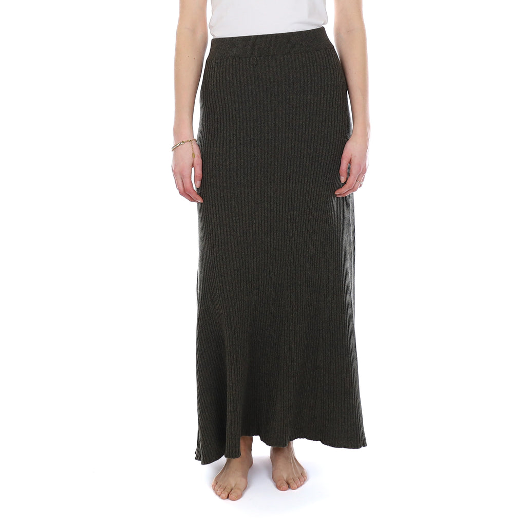 Brand New Scottish Deep Khaki Green Rib Cashmere Long A Line Skirt Small
