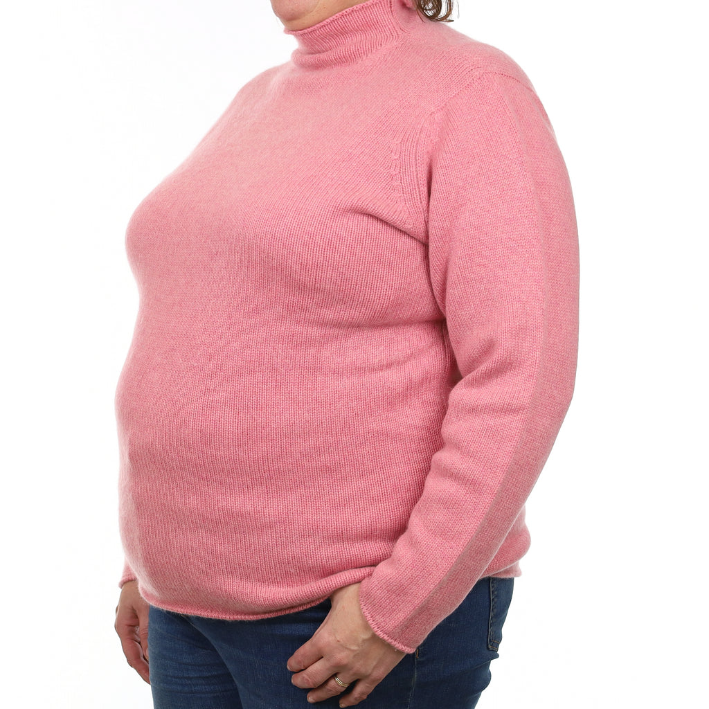 Johnston’s Candy Pink Chunky Cashmere Funnel Neck Jumper Extra Large