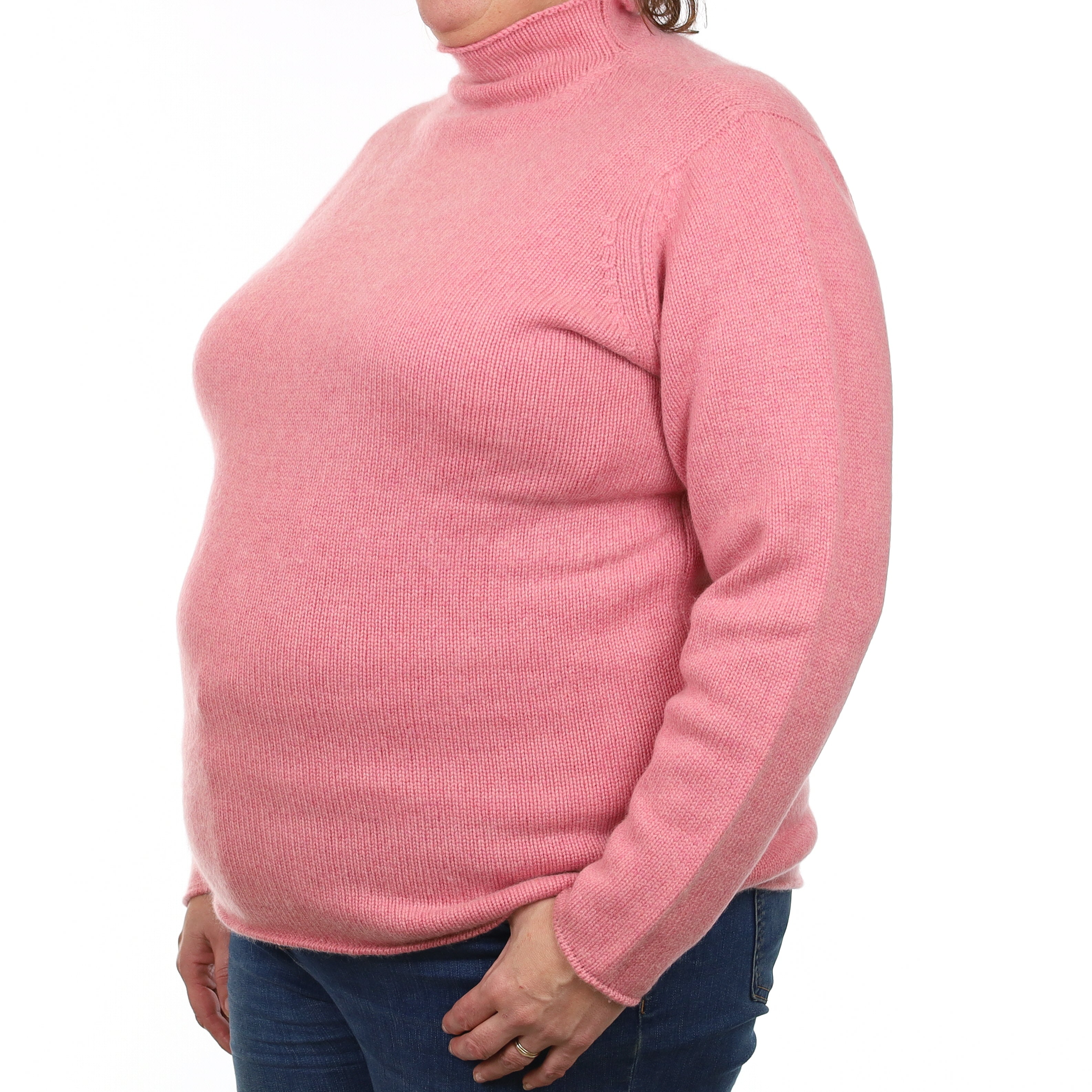 Johnston’s Candy Pink Chunky Cashmere Funnel Neck Jumper Extra Large