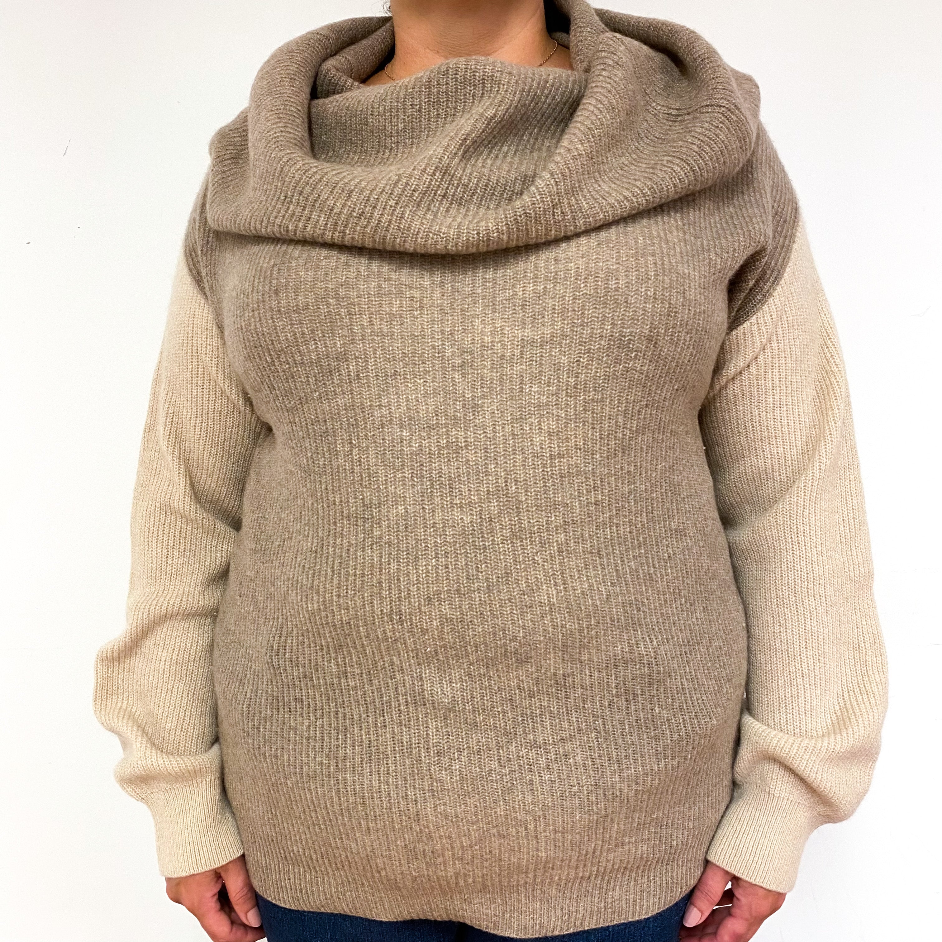 Taupe Brown Cashmere Cowl Neck Jumper Extra Large