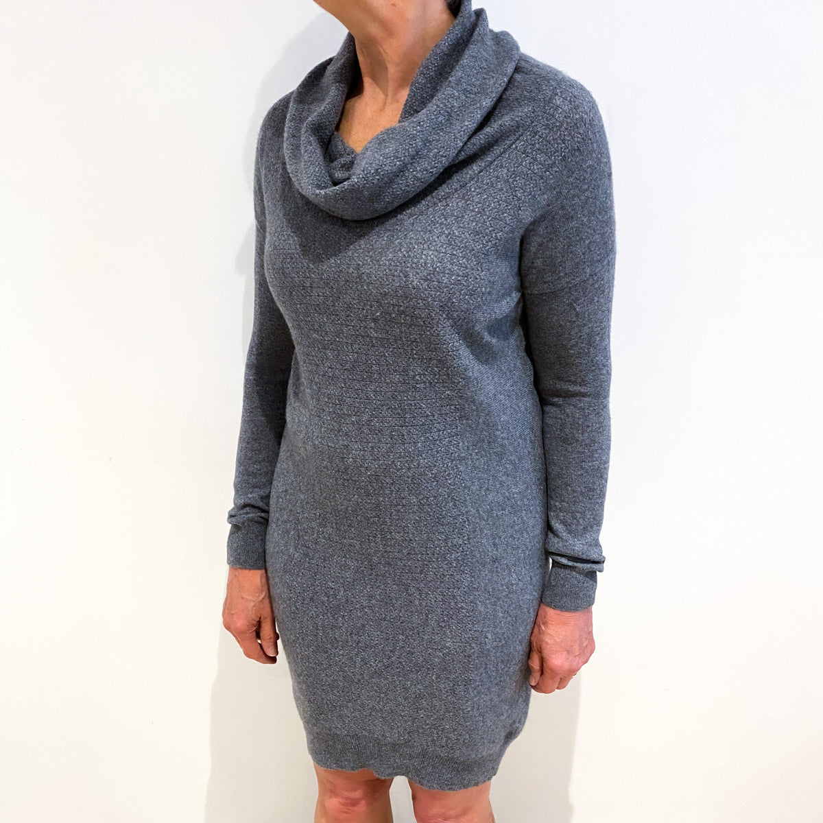 Slate Grey Cashmere Cowl Neck Dress Medium