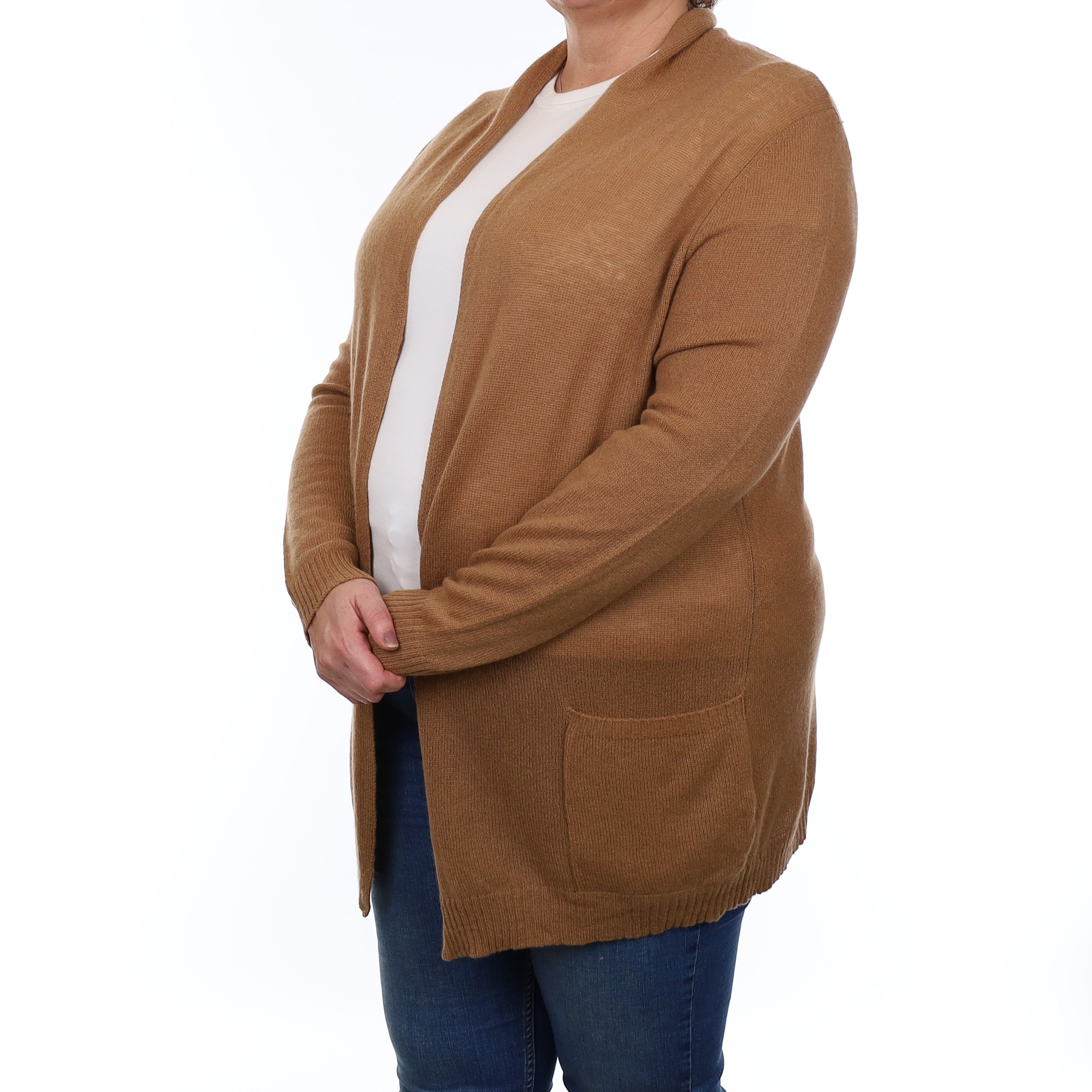 Cinnamon Brown Cashmere Longline Edge to Edge Cardigan with Pockets Extra Large