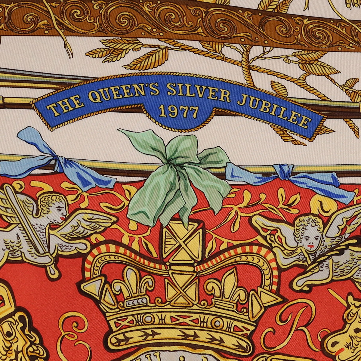Rare Hermès The Queen’s Silver Jubilee Silk Scarf