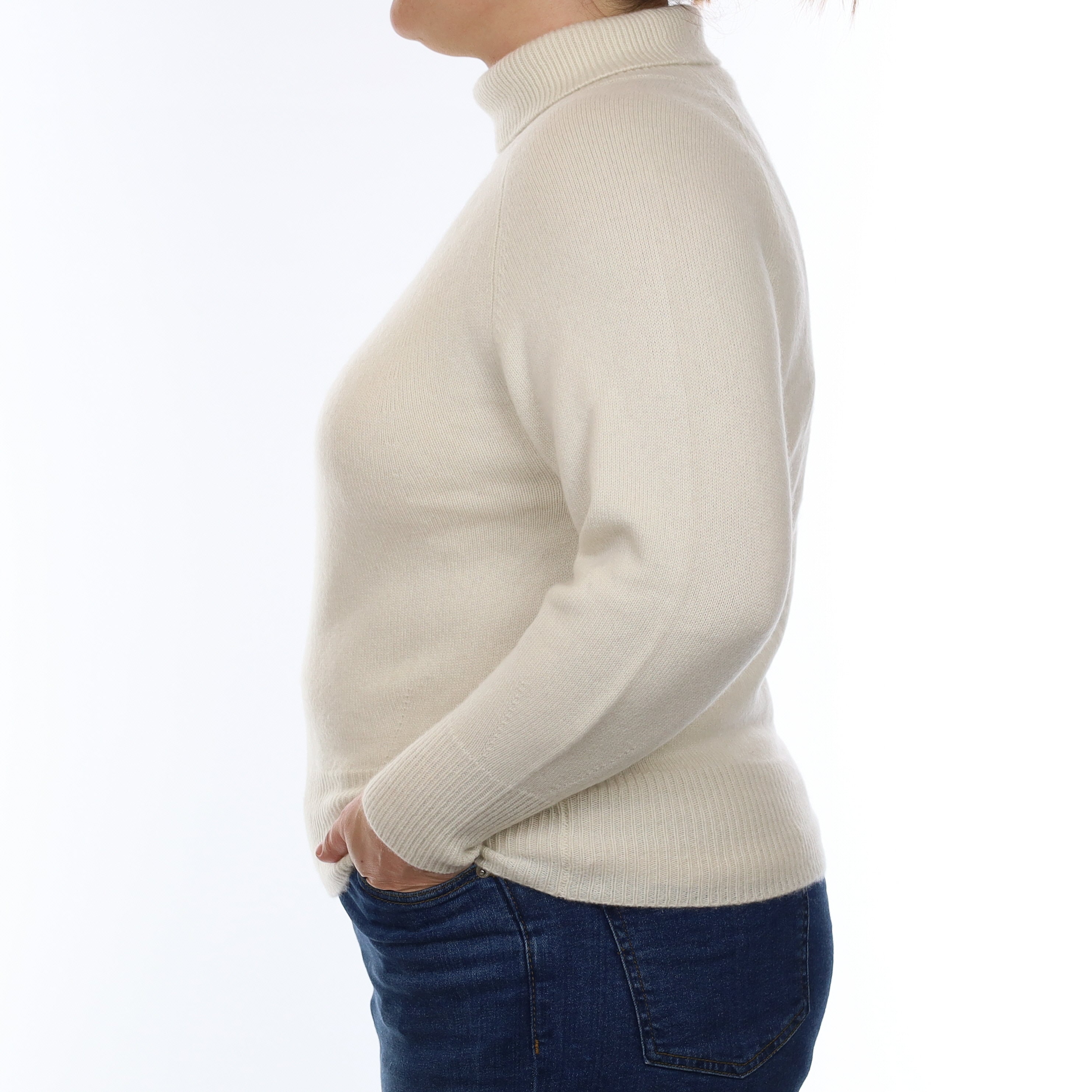 Purotatto Ivory Heavy Knit Cashmere Polo Neck Jumper Large