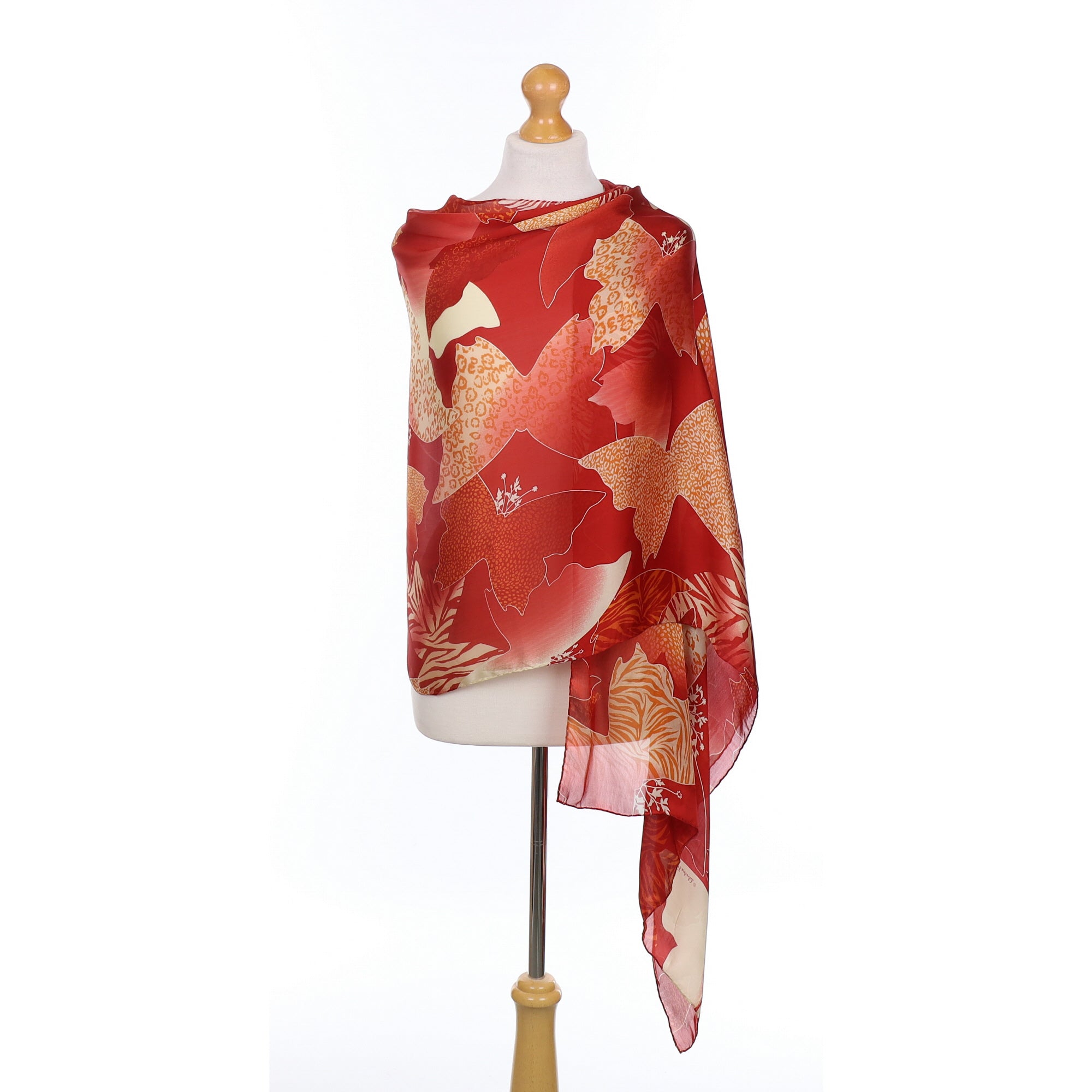 Salvatore Ferragamo Orange & Rust Butterfly Chiffon Silk Scarf