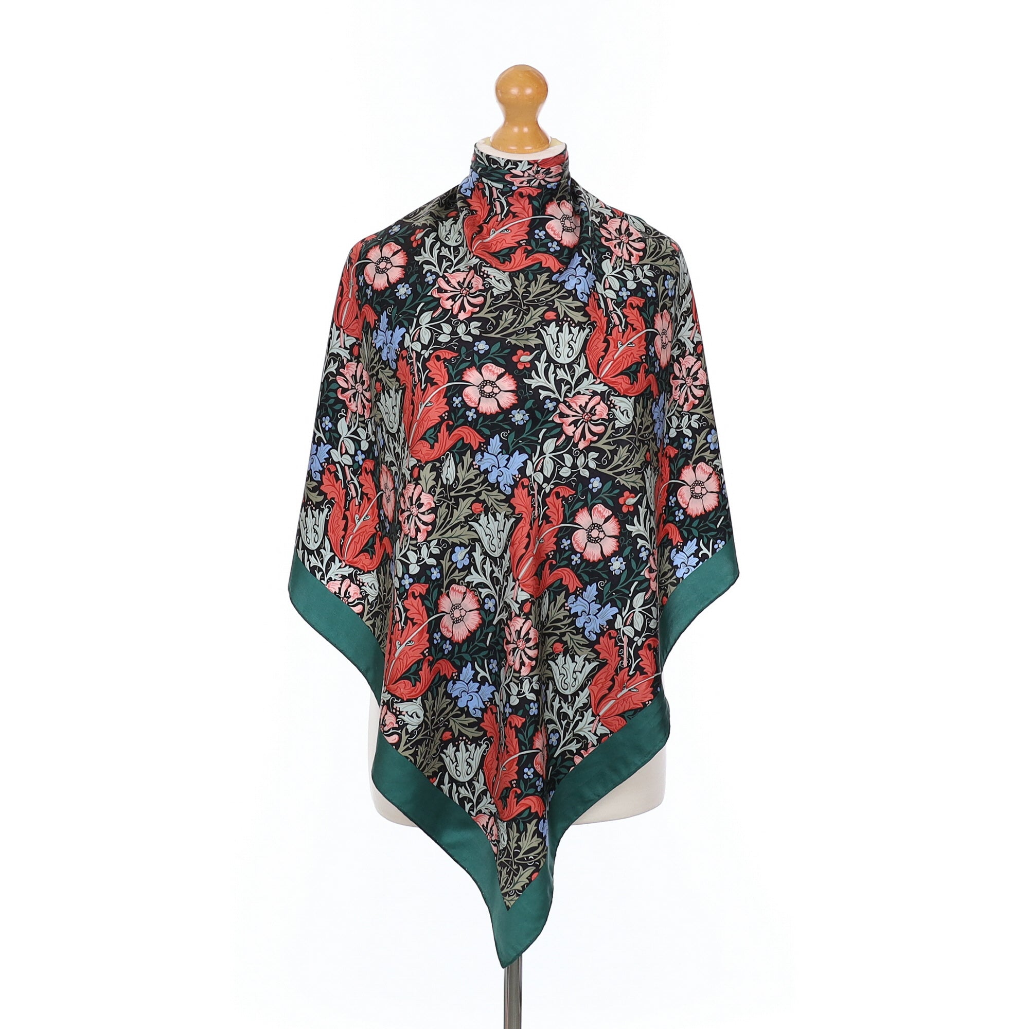 Beckford Green Floral Vintage Silk Scarf