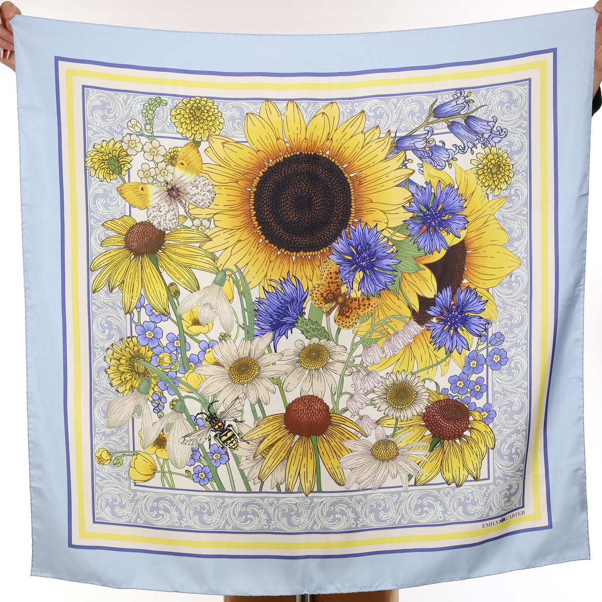 Brand New Boxed Emily Carter Sunflower Silk Scarf
