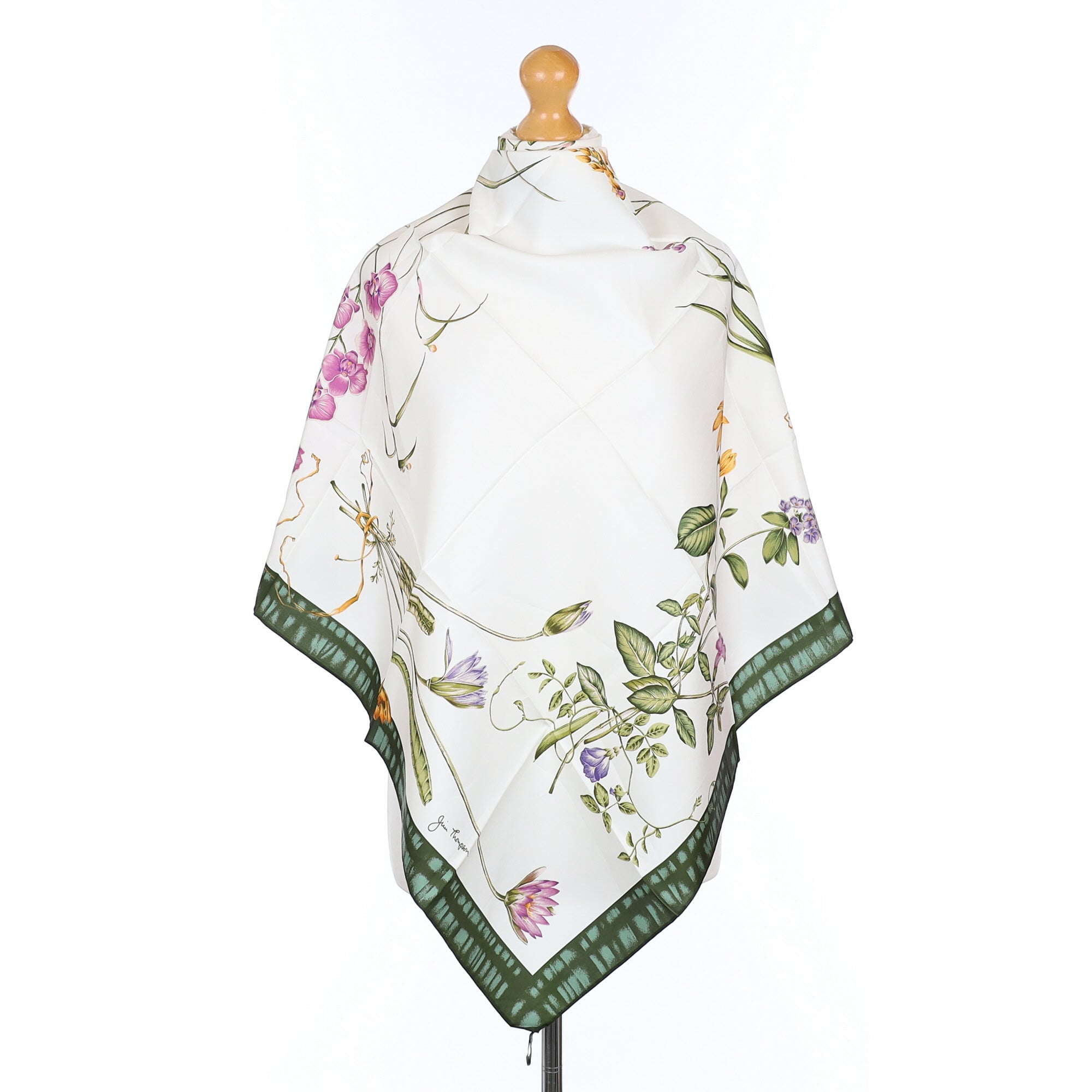 Brand New Boxed Jim Thompson White Floral Vintage Silk Scarf
