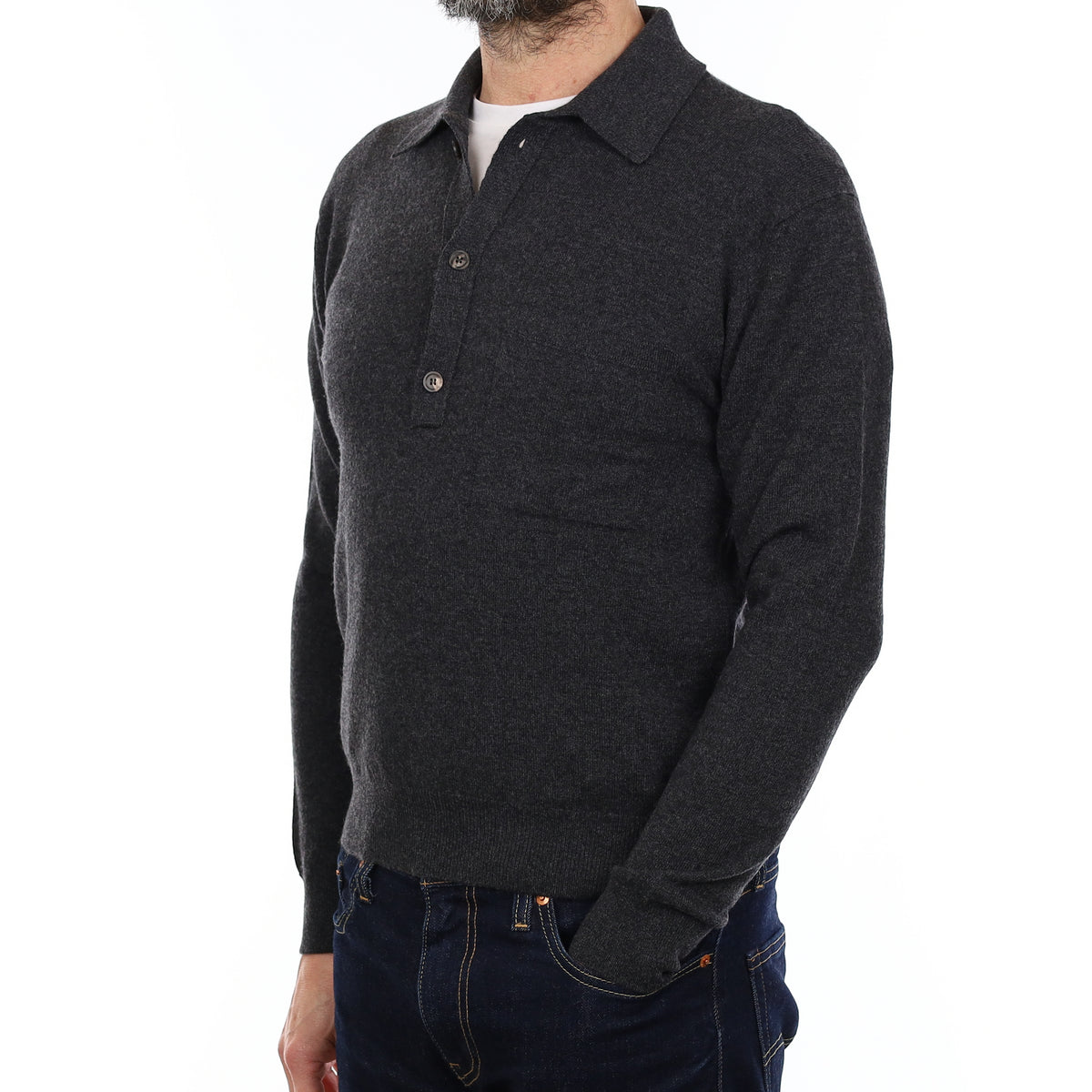 Men's Brand New Scottish Charcoal Grey Cashmere Collared 1/4 Button Jumper XS
