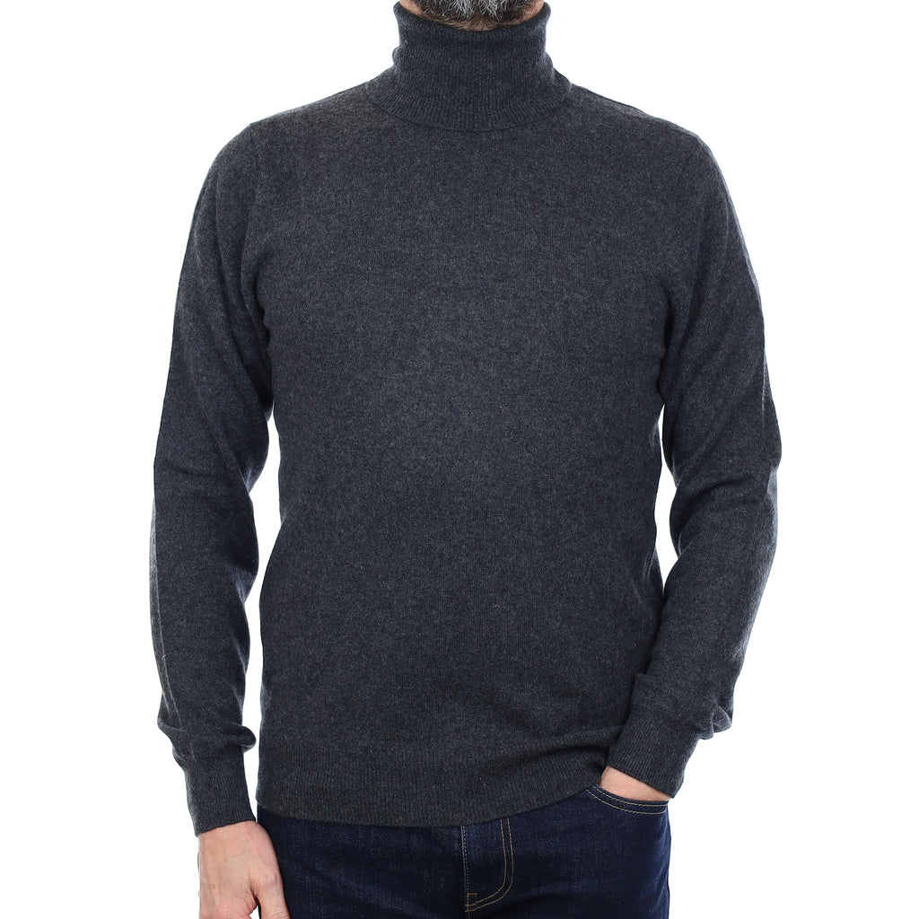 Men's Granite Grey Cashmere Polo Neck Jumper Small