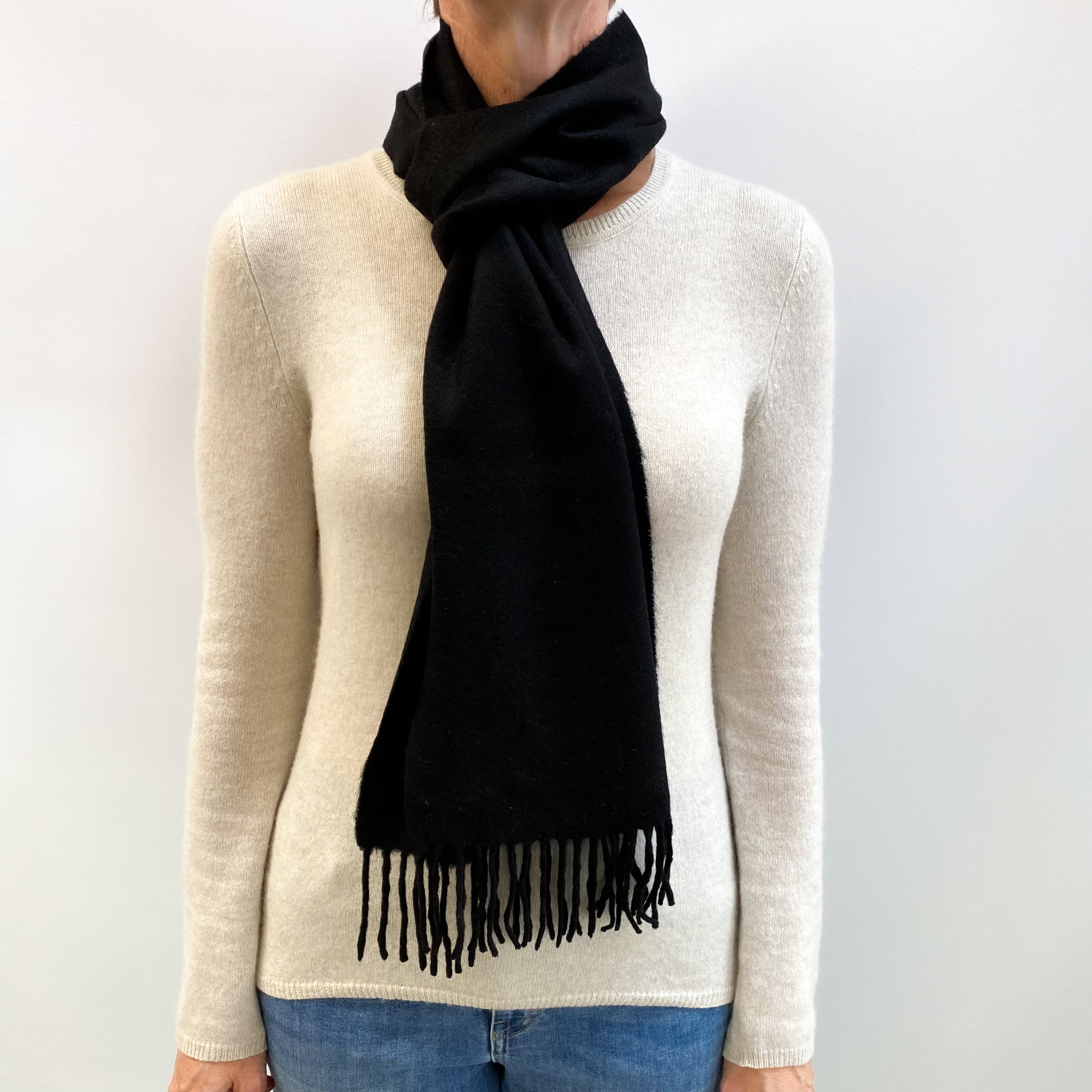 Black Fringed Cashmere Woven Scarf