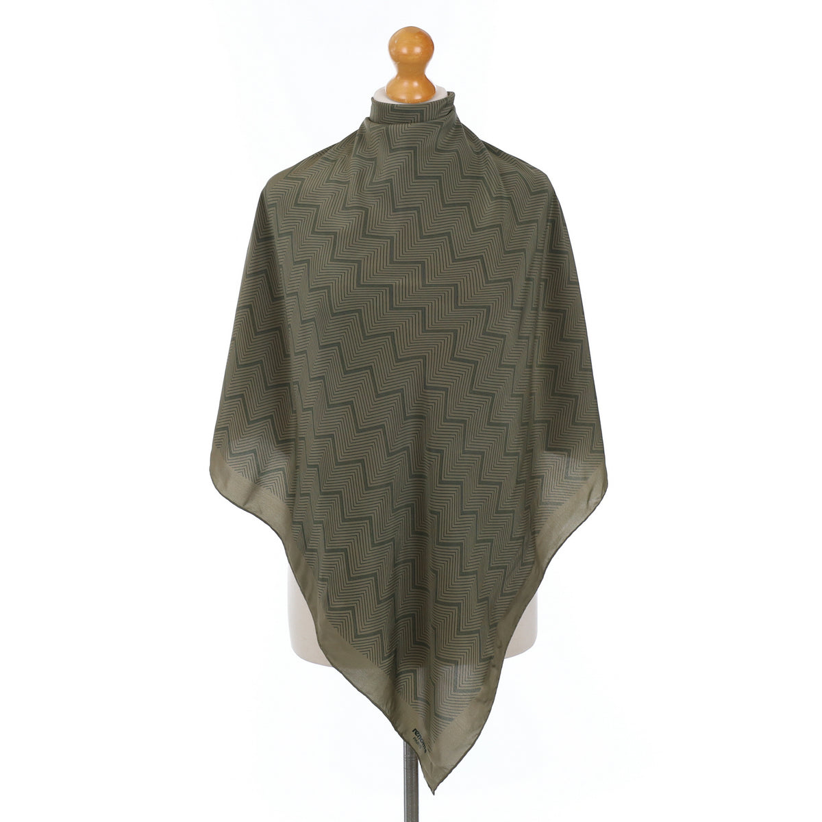 Khaki Geometric Vintage Silk Scarf