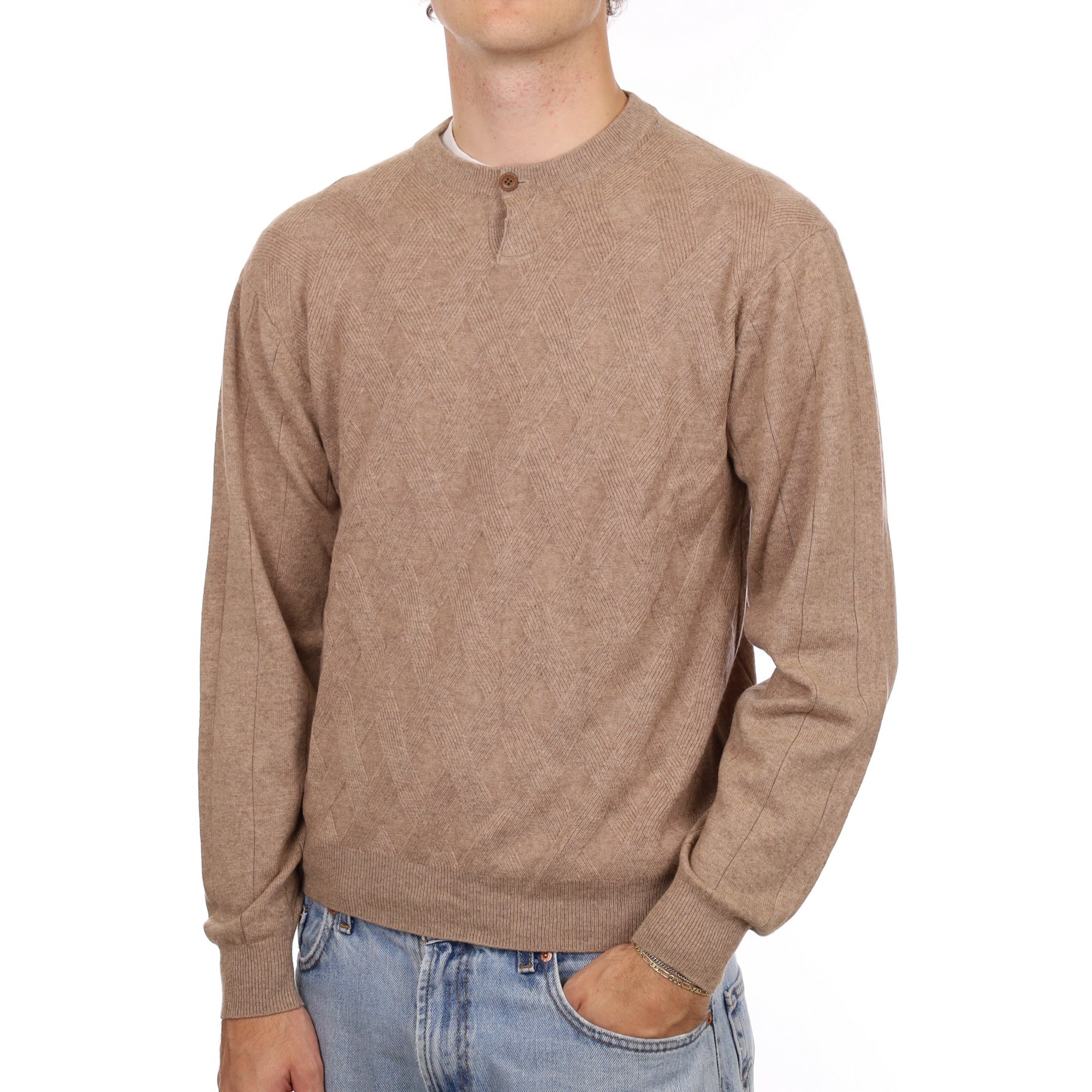 Men’s Taupe Brown Cashmere Crew Neck Jumper Large