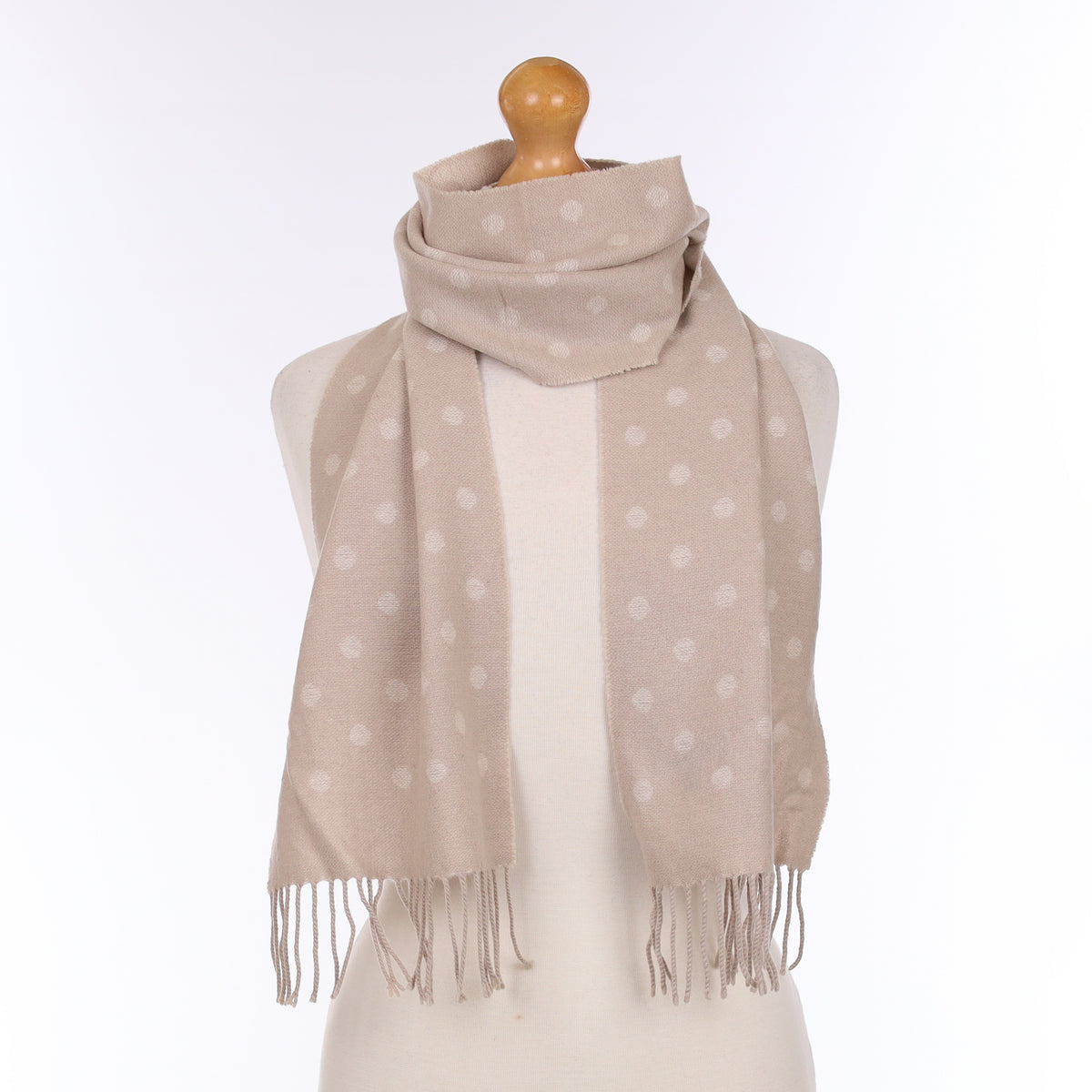 Fawn and Alabaster Spotted Cashmere Woven Scarf