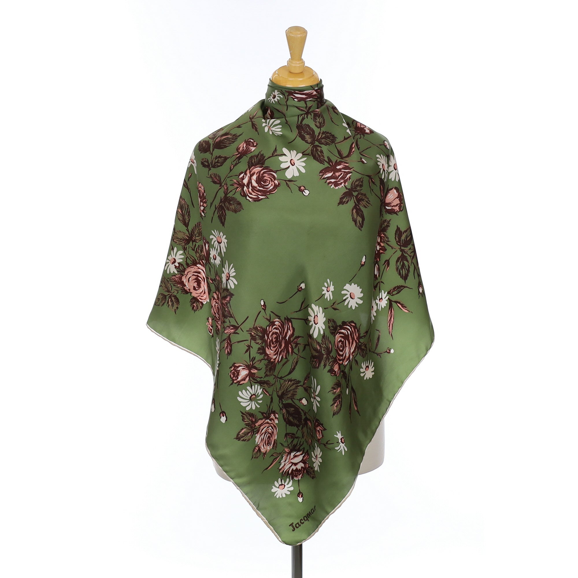 Jacqmar Green Floral Vintage Silk Scarf