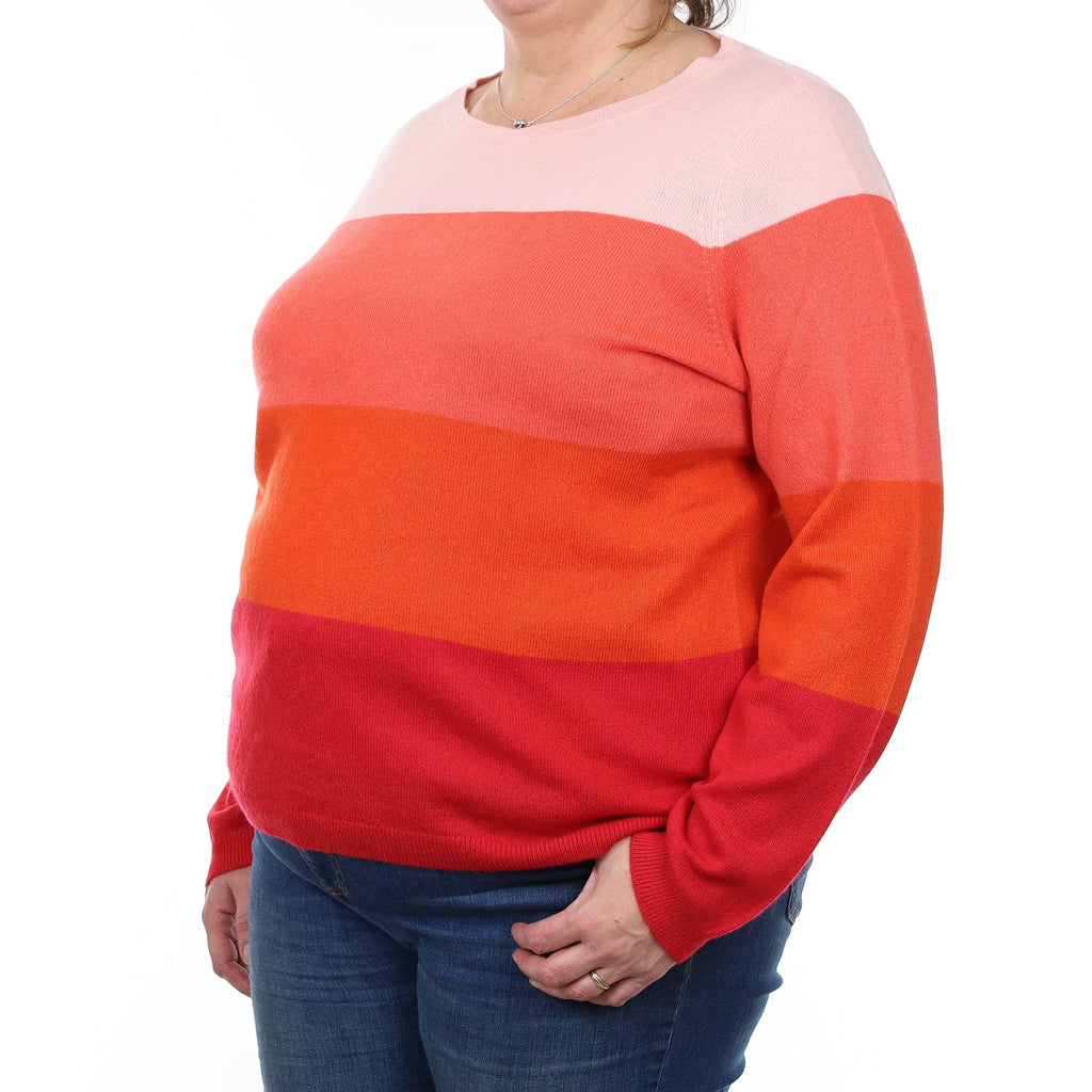 Red and Orange Striped Cashmere Crew Neck Jumper XXL