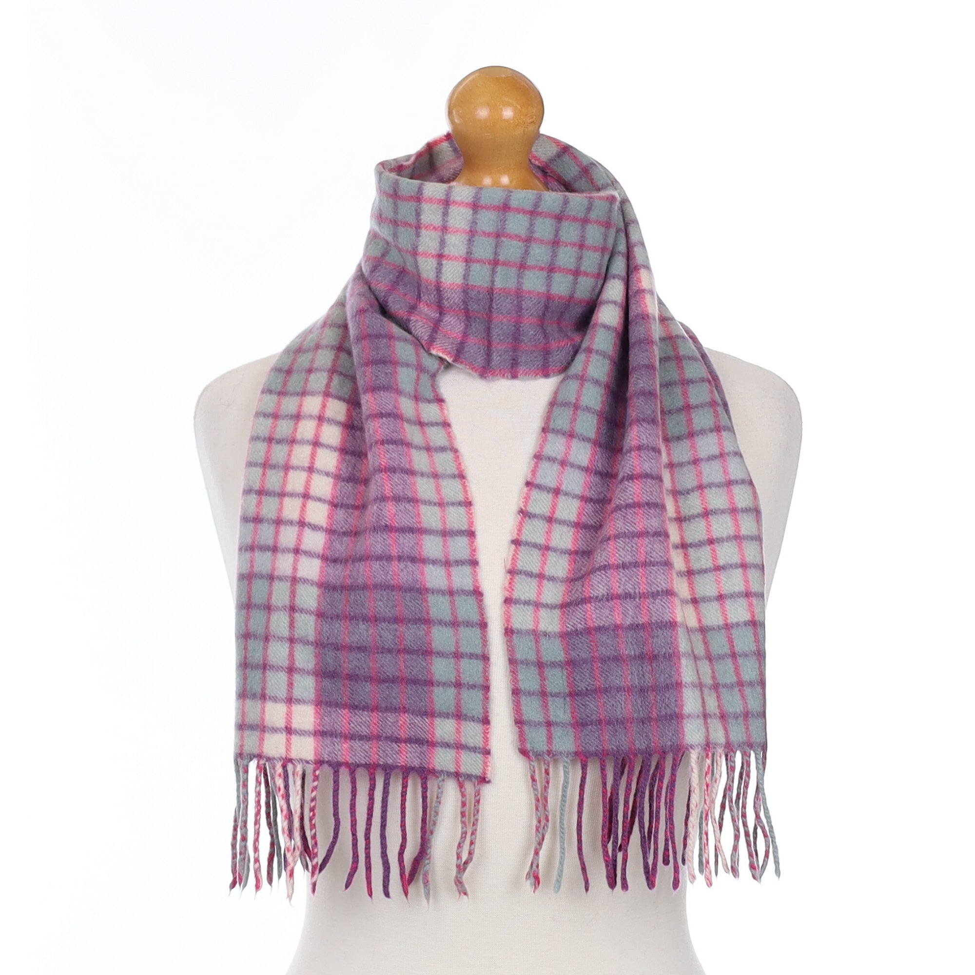 Purple and Pink Checked Cashmere Woven Scarf