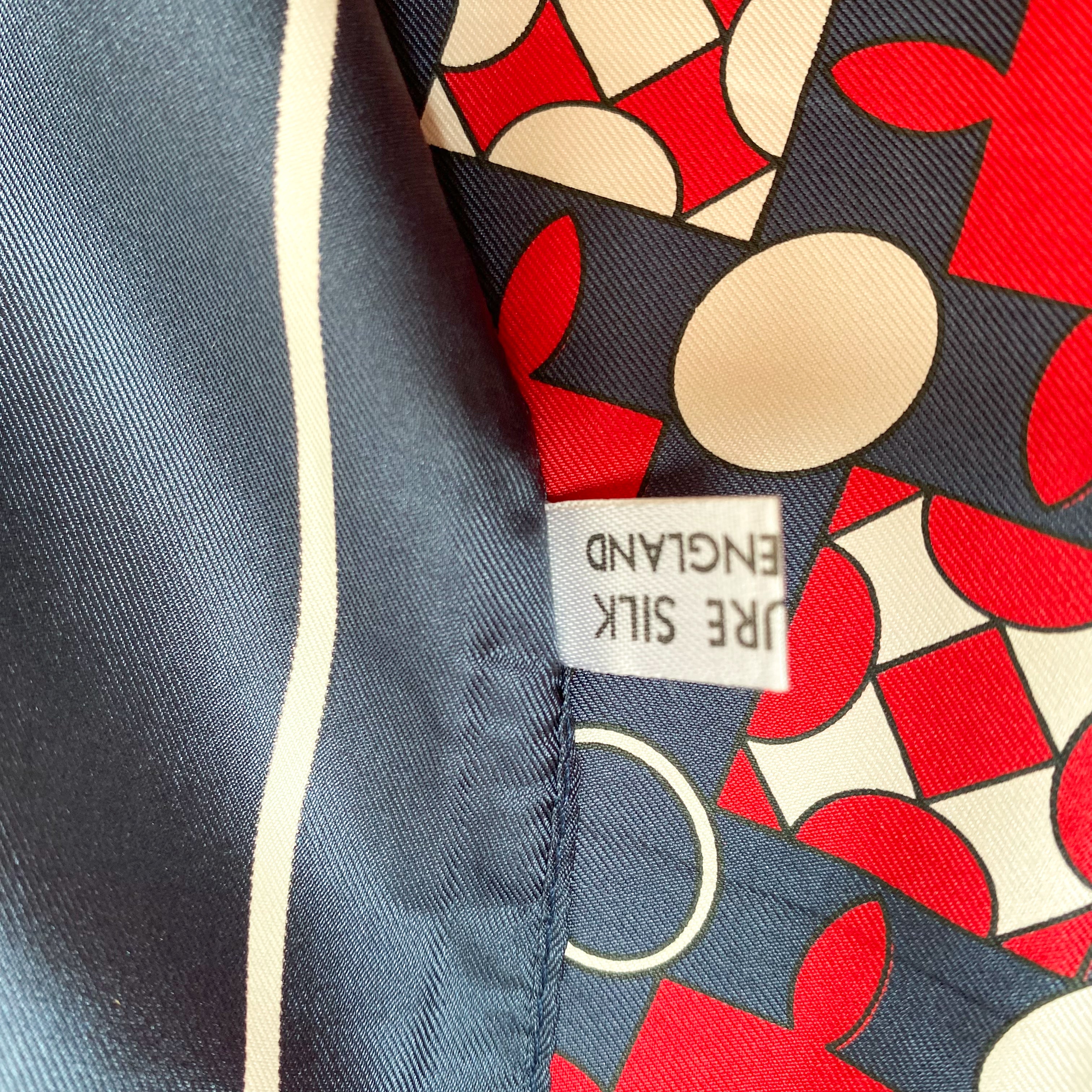 Immaculate Navy and Red Geometric Silk Scarf