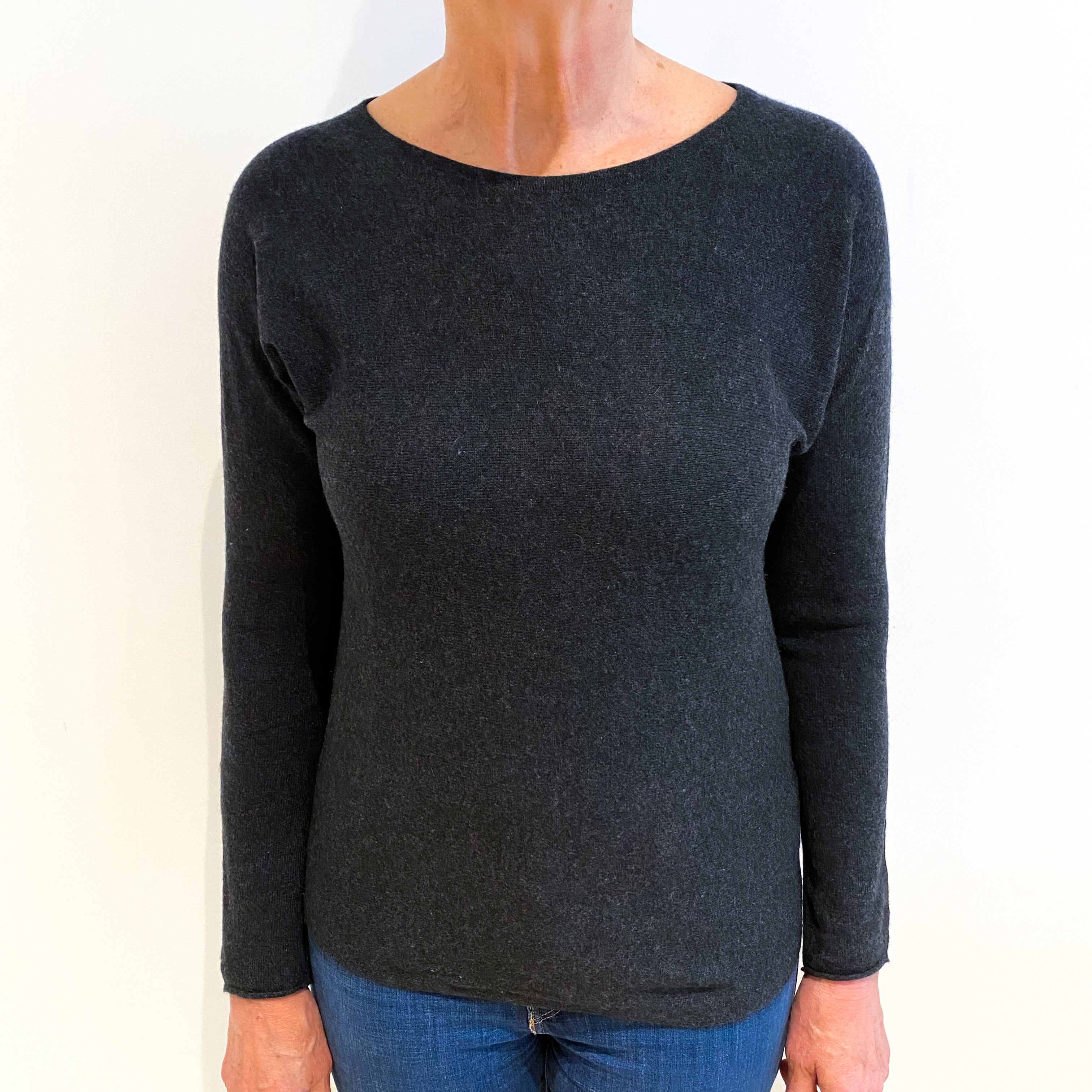 Charcoal Grey Cashmere Wide Crew Neck Jumper Medium