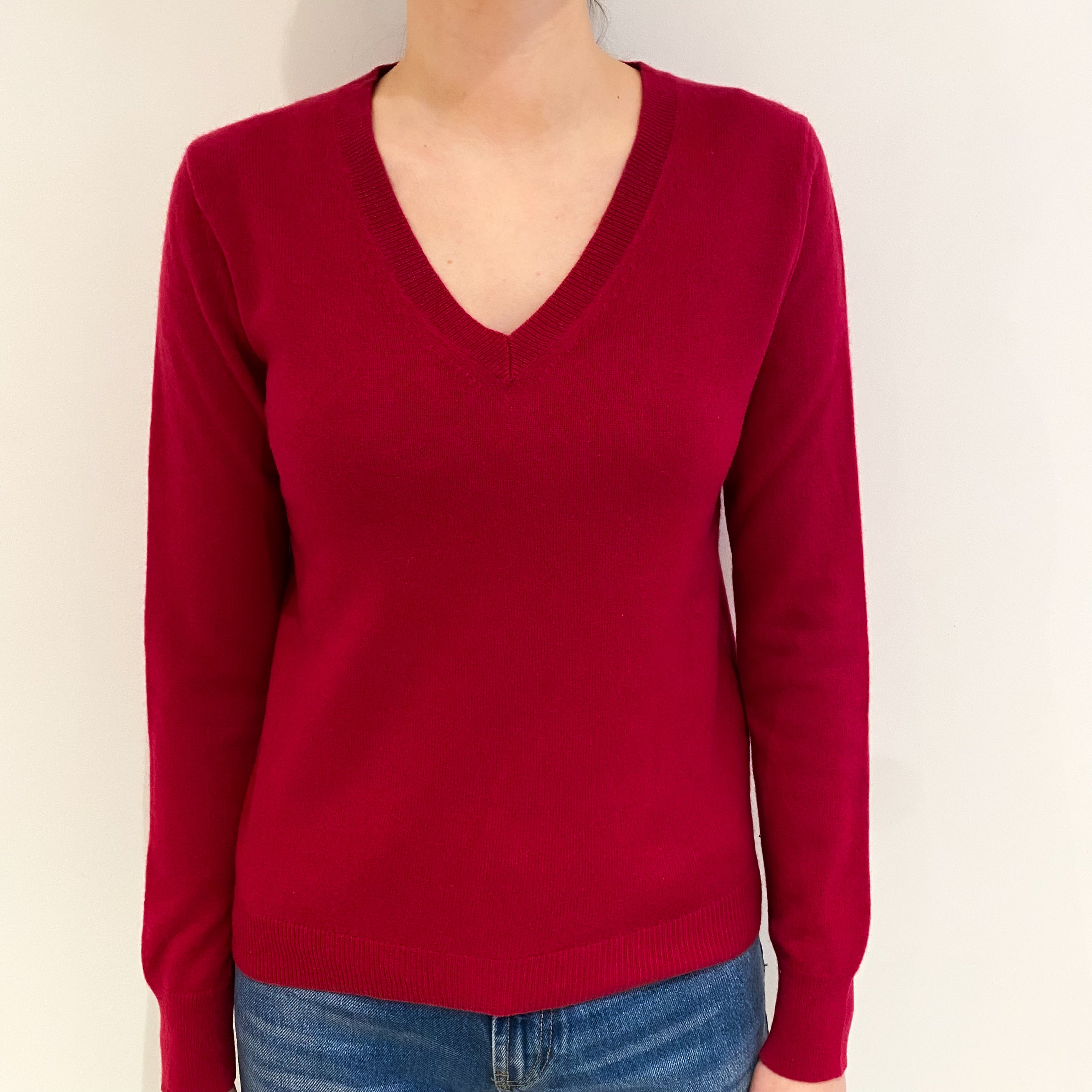 Cherry Pink Cashmere V Neck Jumper Extra Small