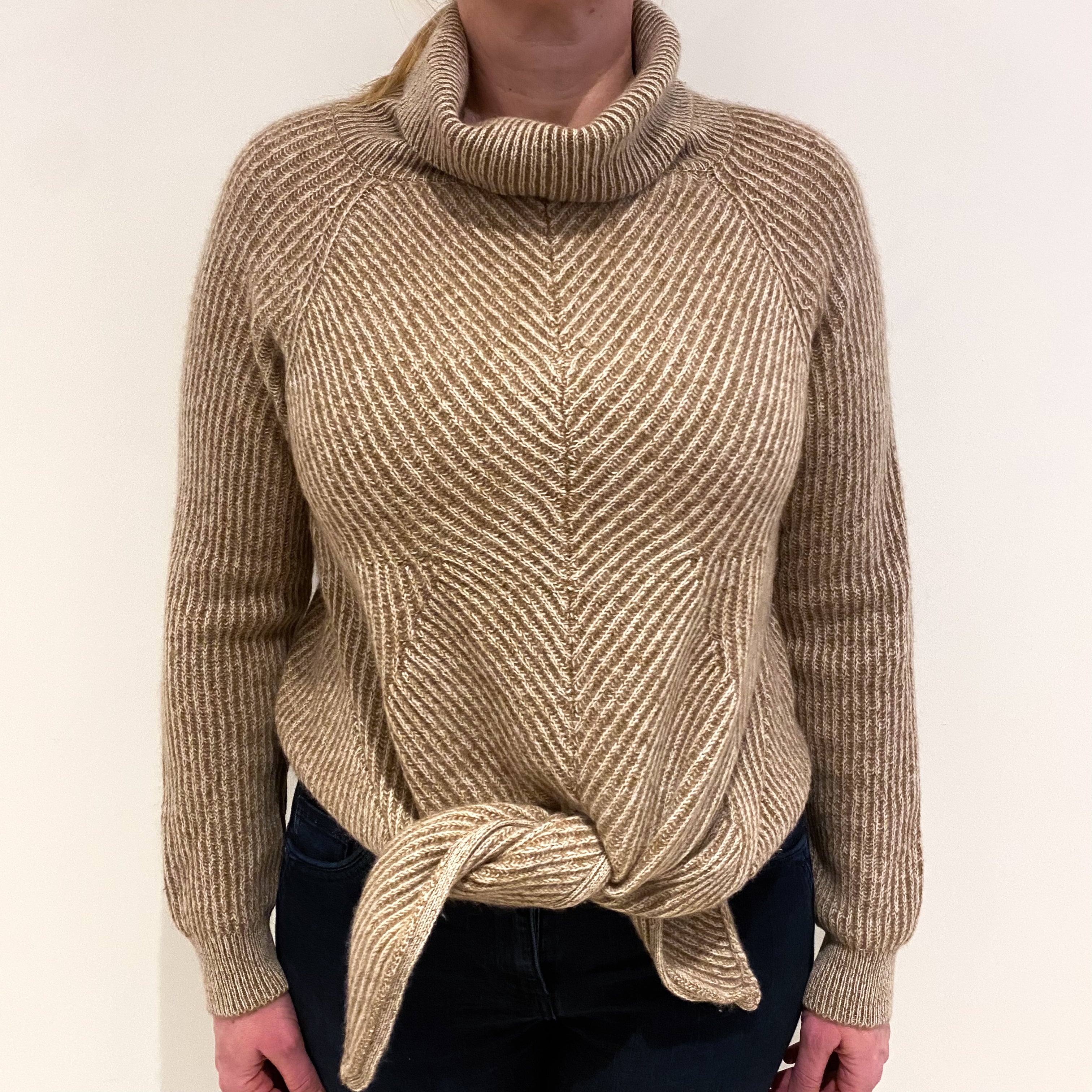 Toffee Cream Cashmere Cowl Neck Jumper Large
