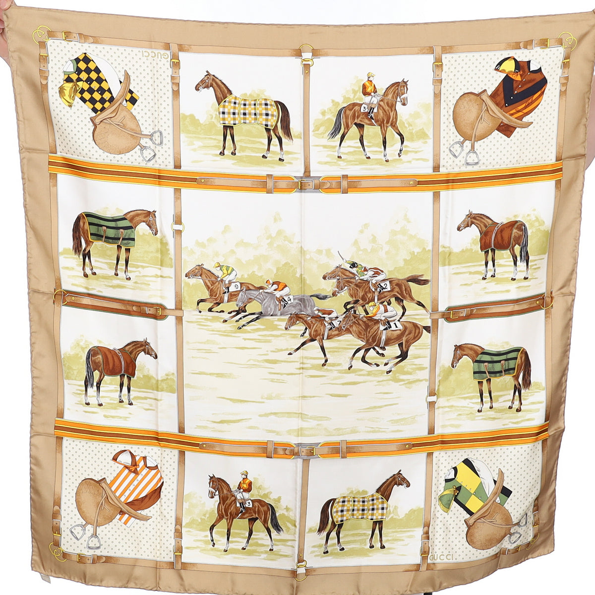 Brand New Gucci Equestrian Vintage Silk Scarf