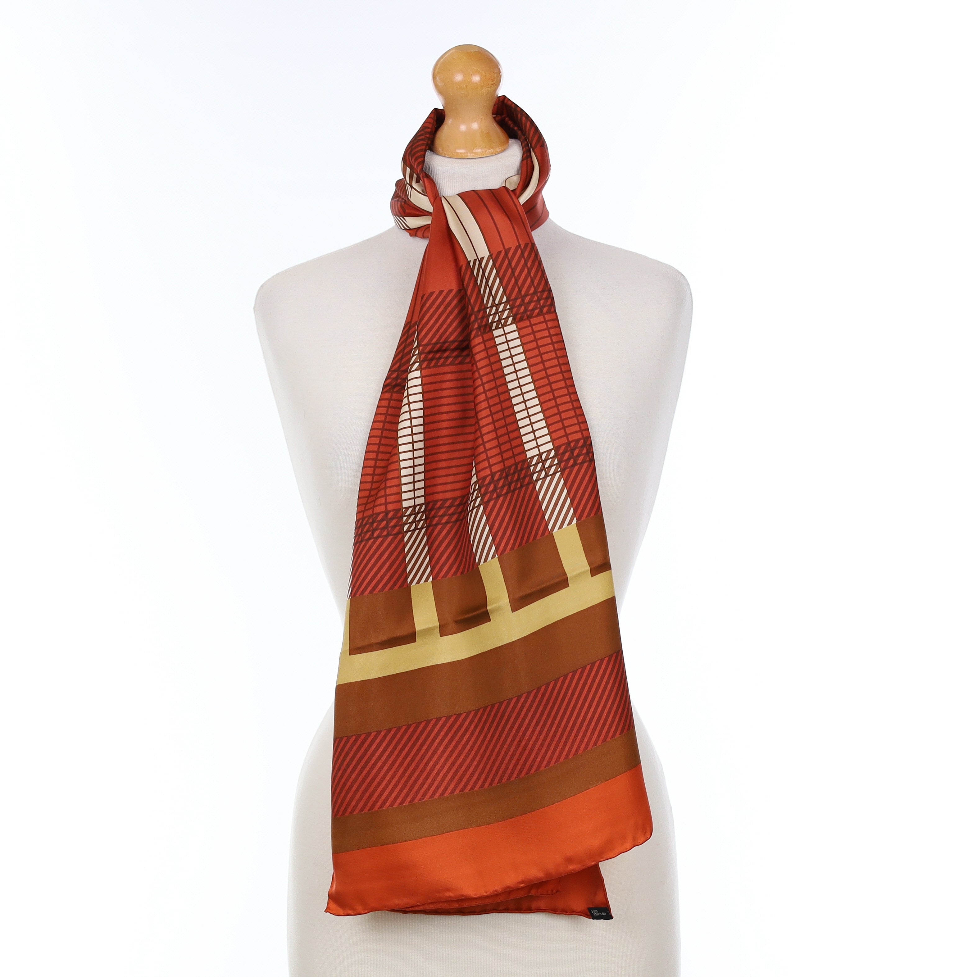 Brand New Rust Orange Striped Silk Scarf
