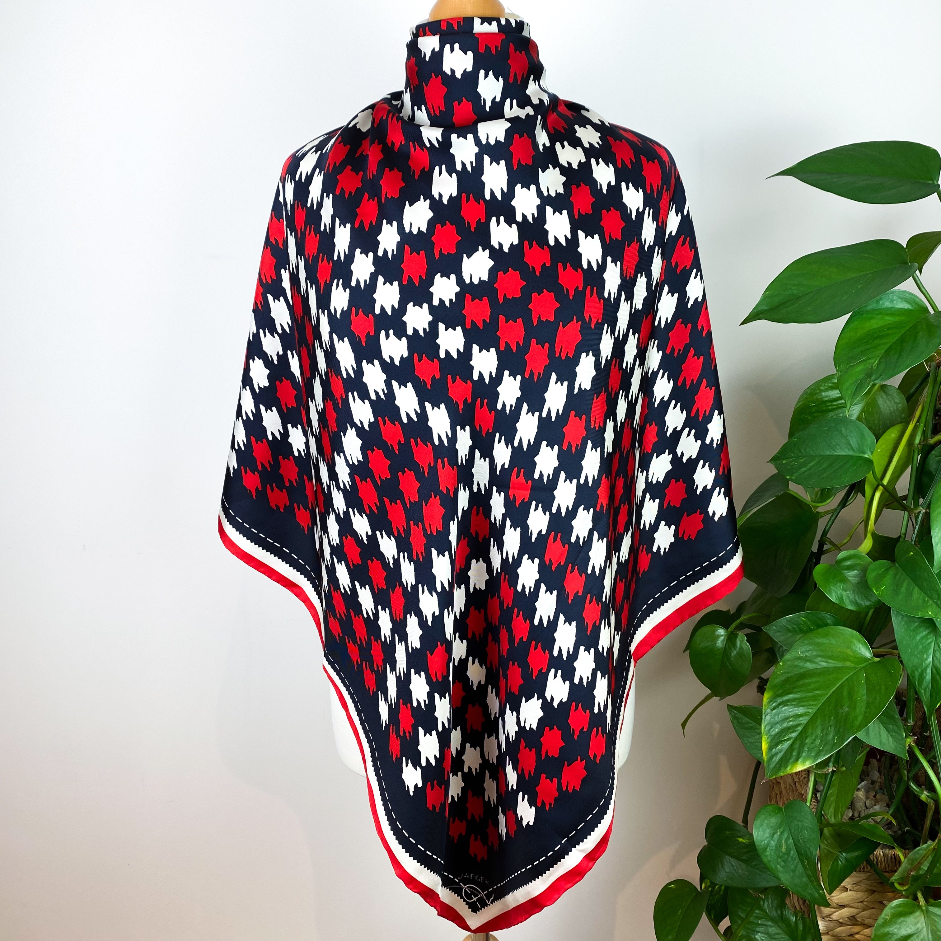 Jaeger Red, White and Navy Silk Scarf