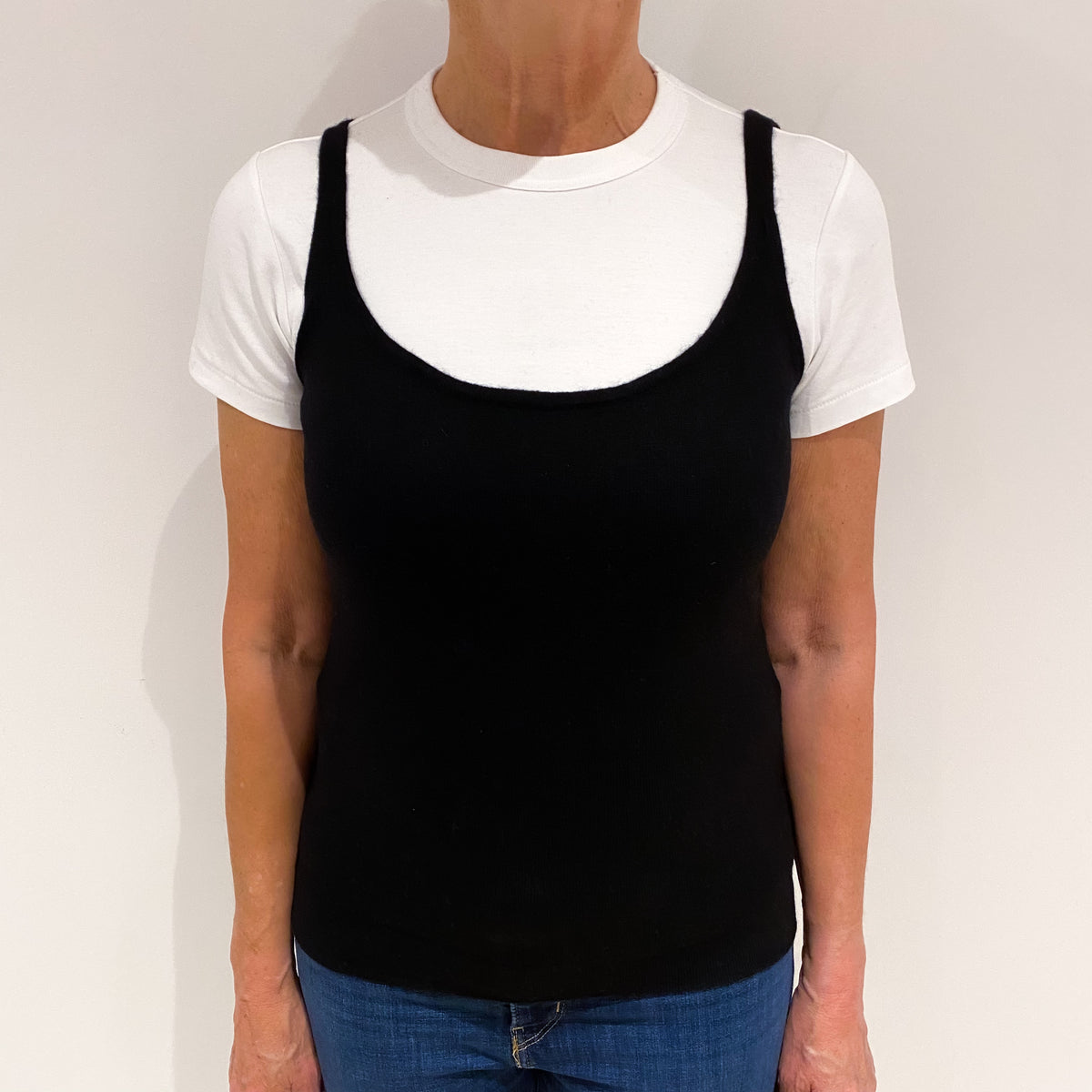 Black Cashmere Low Scoop Neck Vest Medium