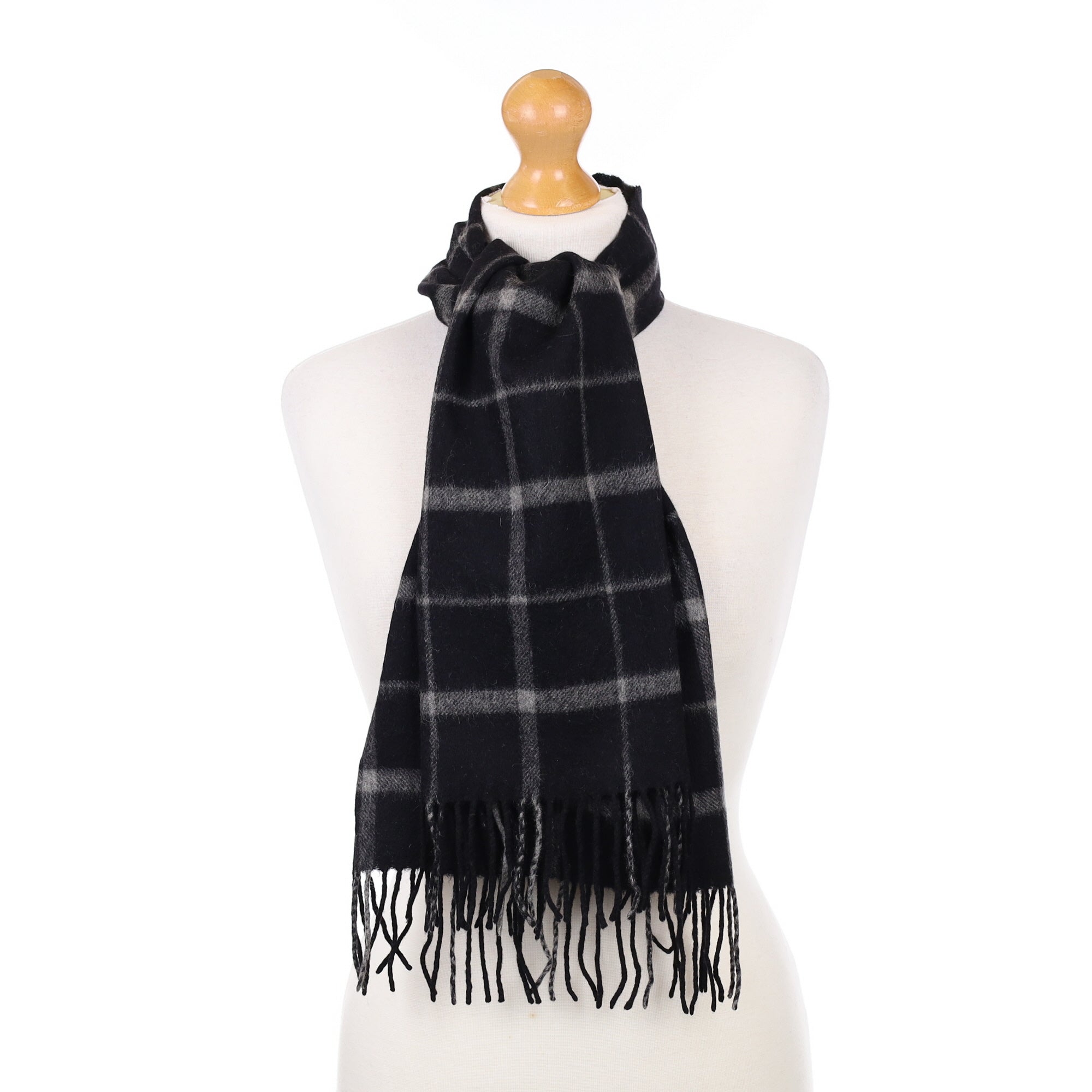 Black and Grey Checked Cashmere Woven Scarf