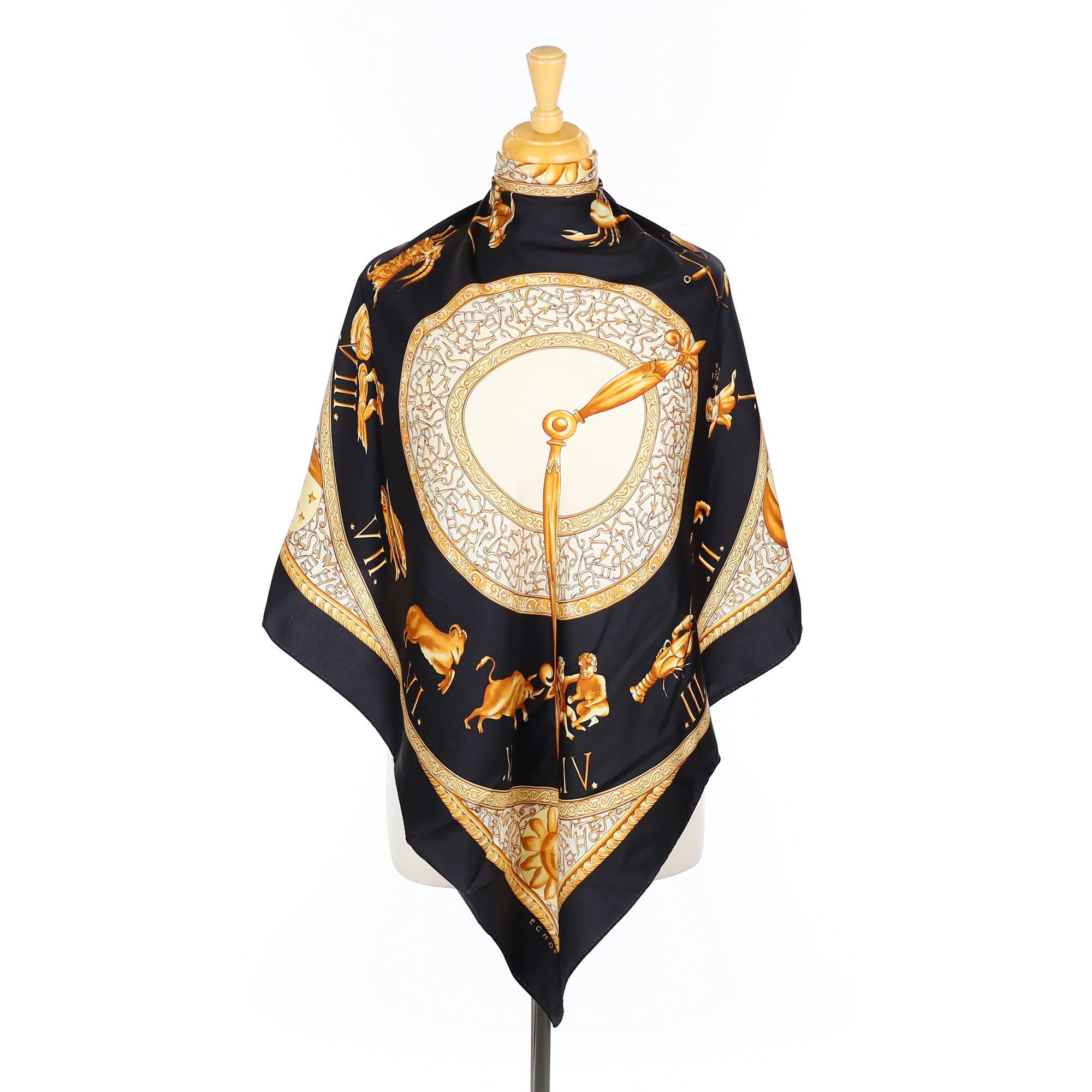 Echo Astrology Themed Black Silk Scarf