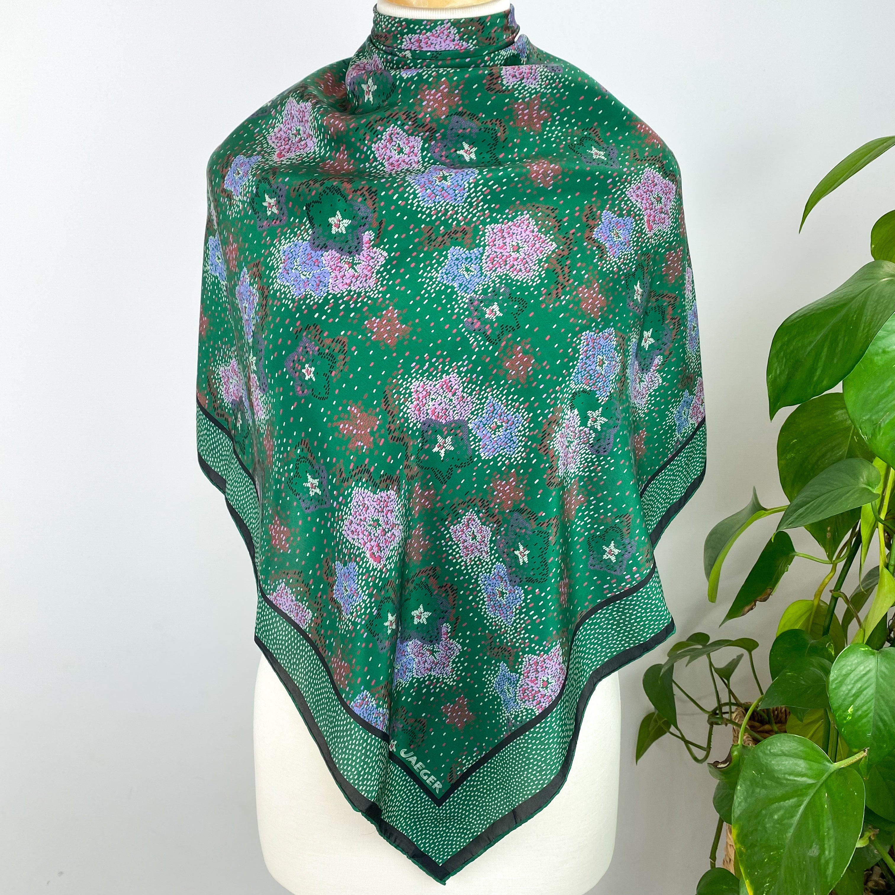 Vintage Green Jaeger Silk Scarf