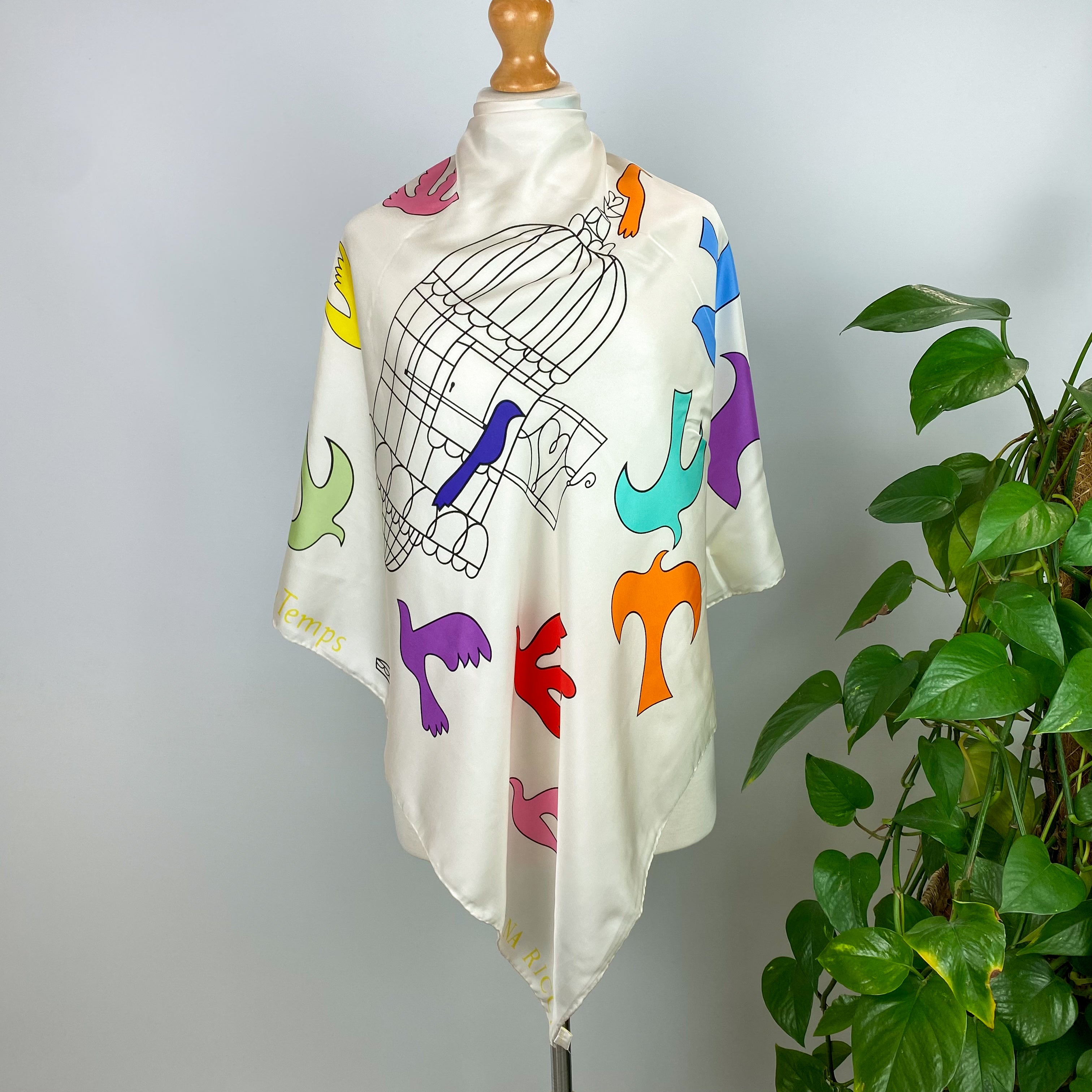 Immaculate Nina Ricci Bird Design Silk Scarf