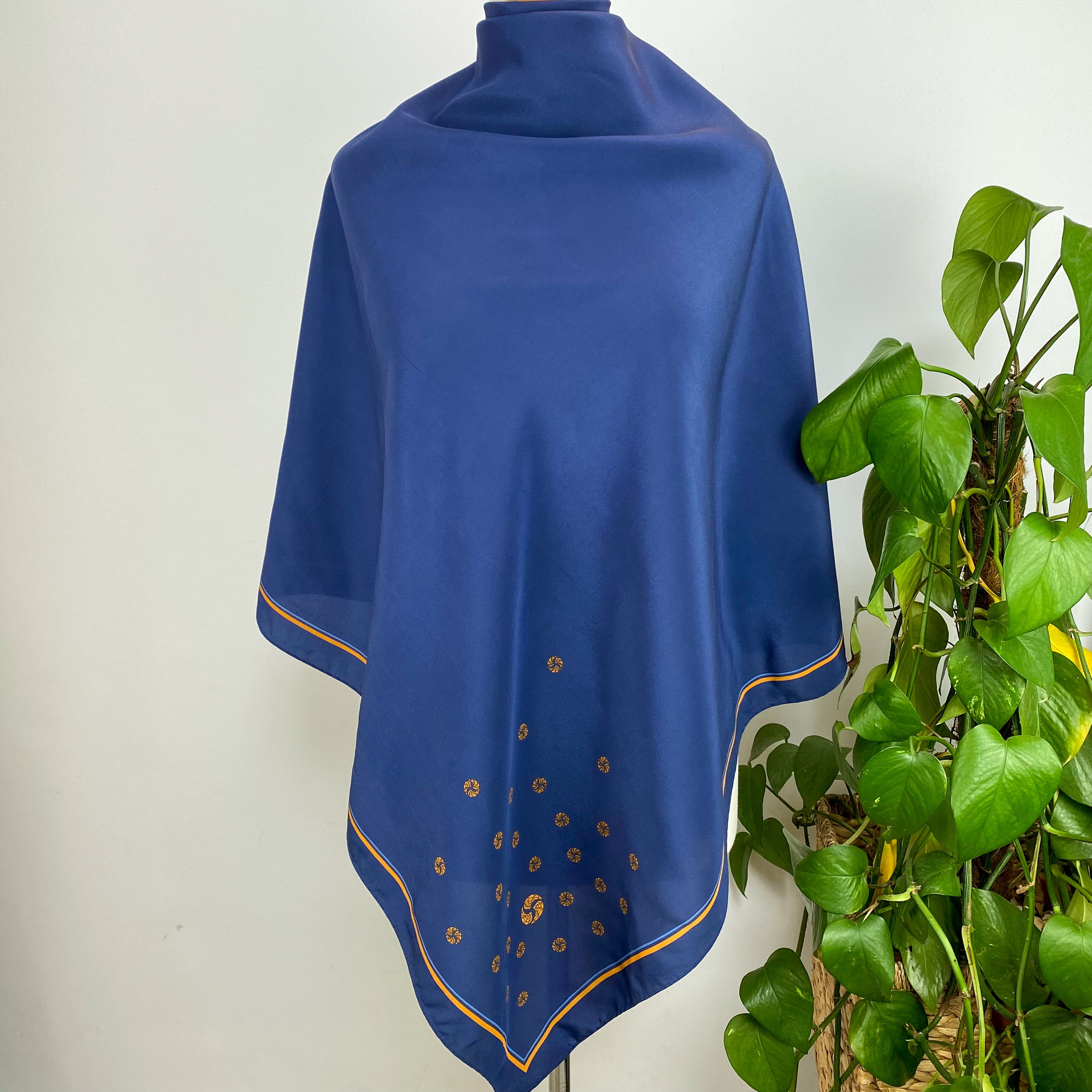 Vintage French Navy Silk Scarf