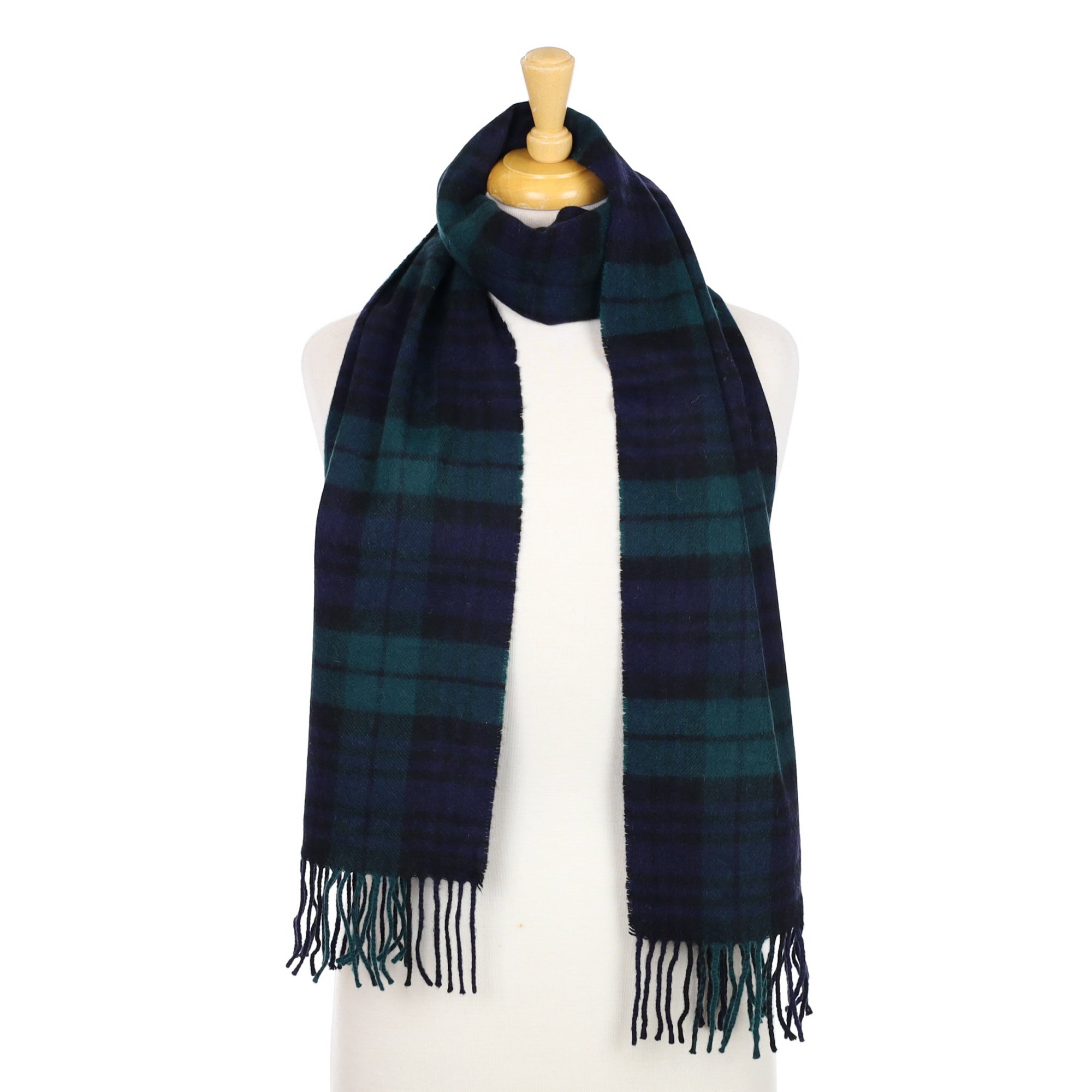 Navy and Green Tartan Cashmere Woven Scarf